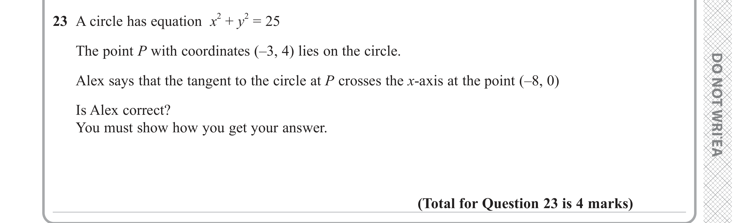 Question 23 — Circles, Straight Line Graphs — Edexcel GCSE June 2023