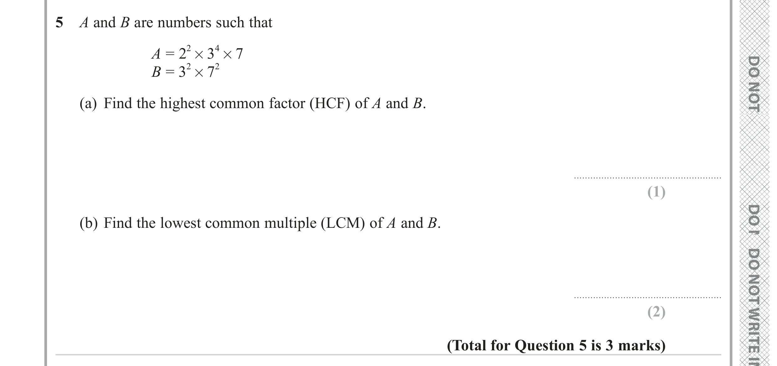 Question 5 — HCF and LCM — Edexcel GCSE June 2023