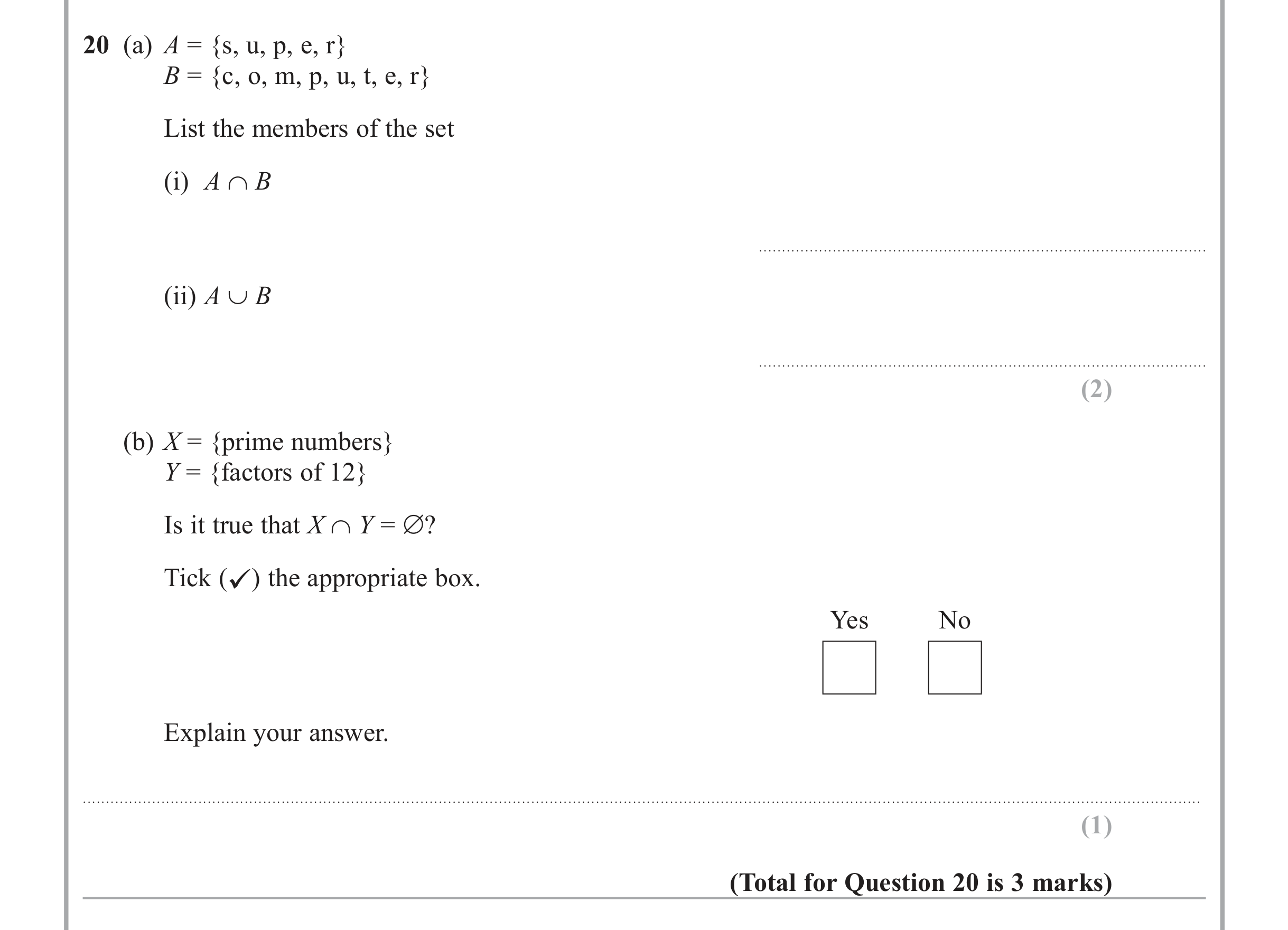 Question 20 — Venn Diagram — Edexcel iGCSE June 2013