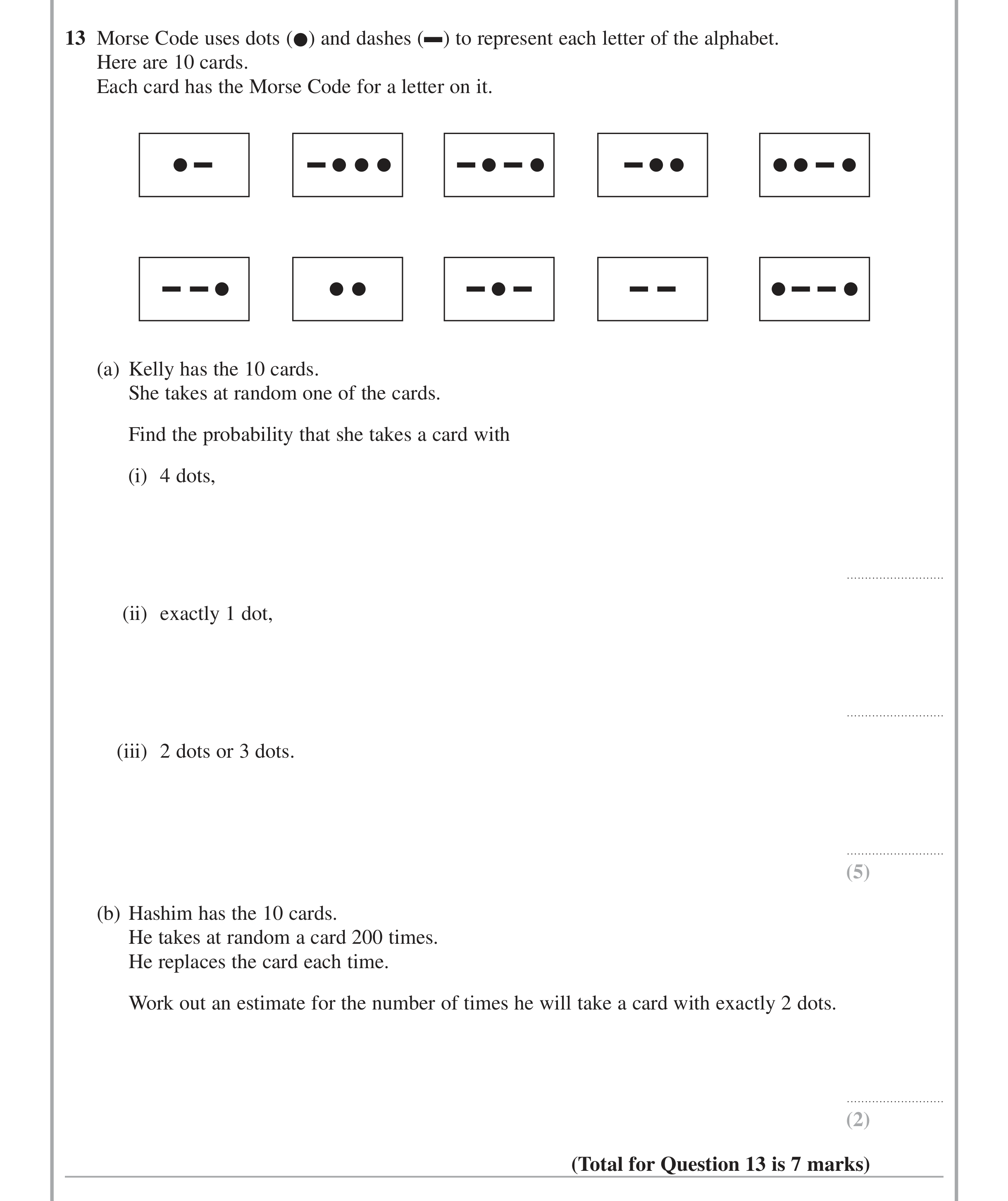 Question 13 — Probability — Edexcel iGCSE Jan 2014