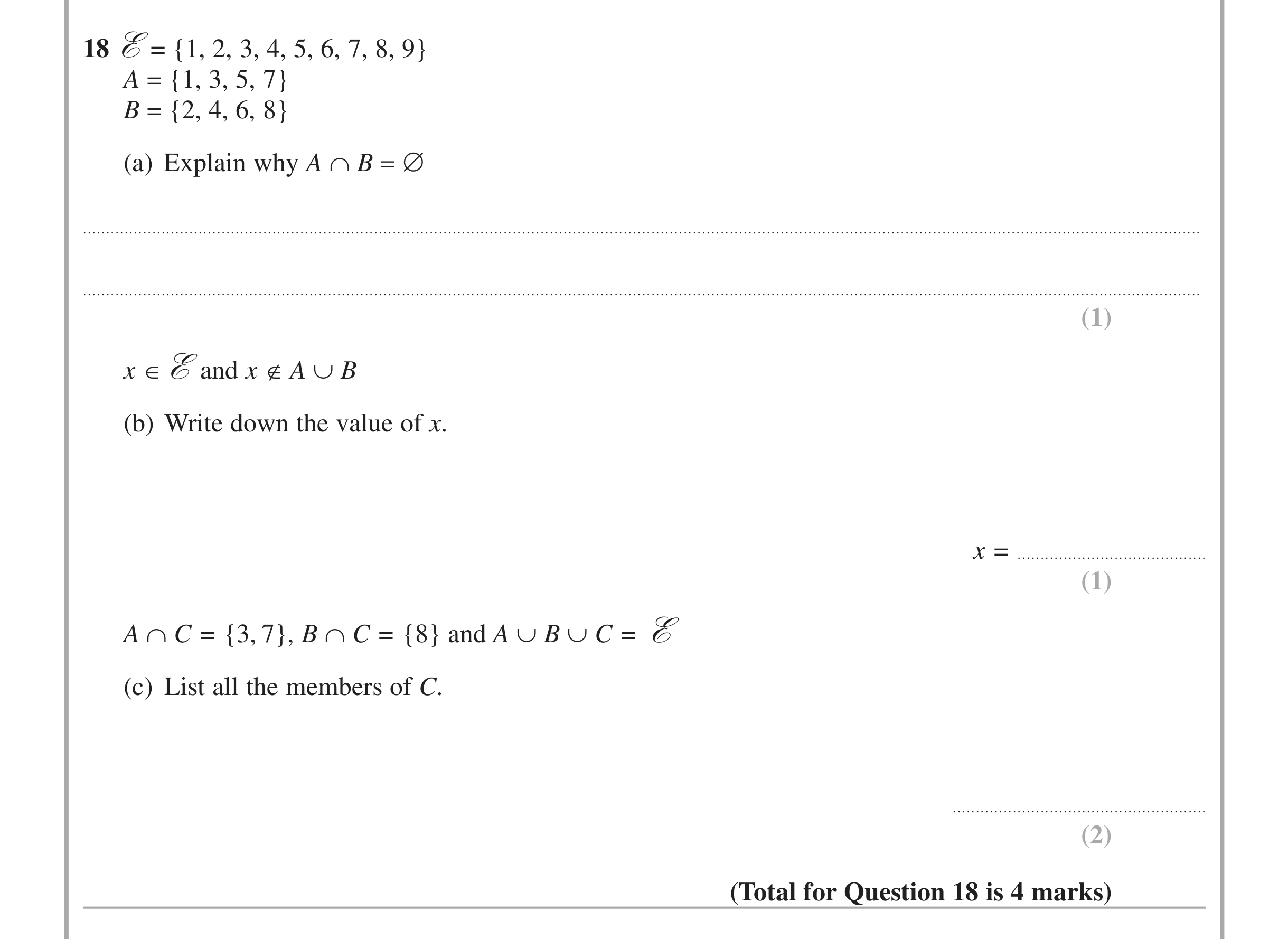 Question 18 — Venn Diagram — Edexcel iGCSE June 2014