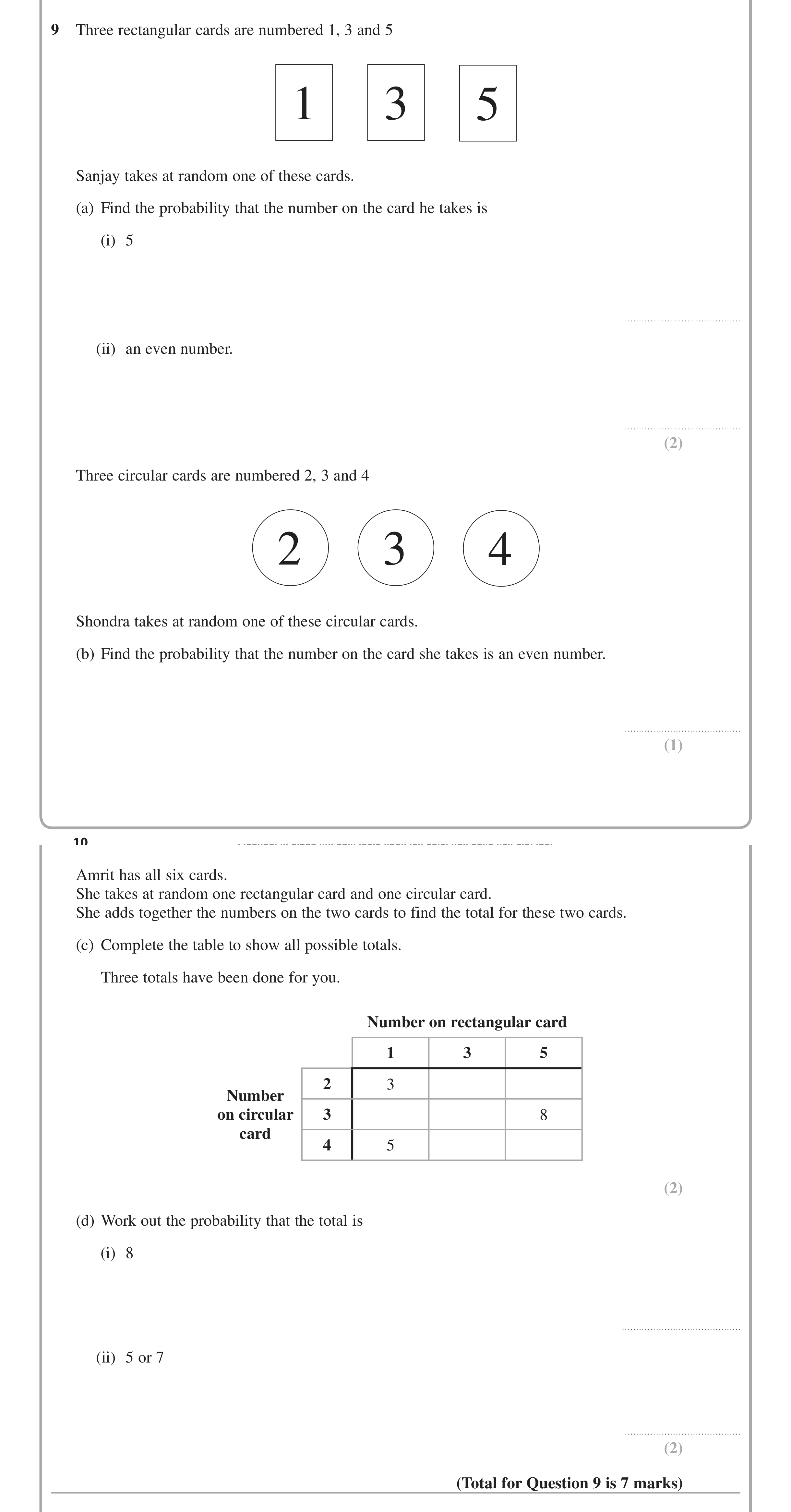 Question 9 — Probability — Edexcel iGCSE June 2014