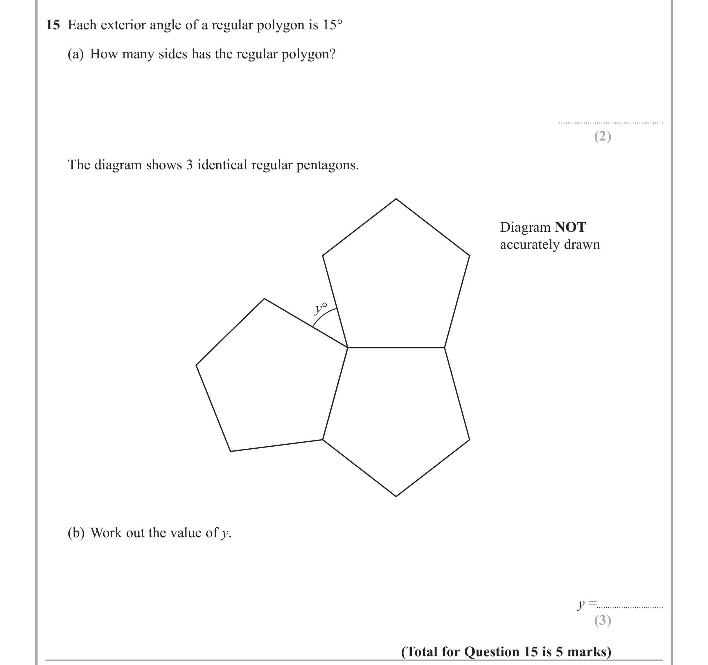 Question 15 — Angles, Polygons — Edexcel iGCSE June 2015