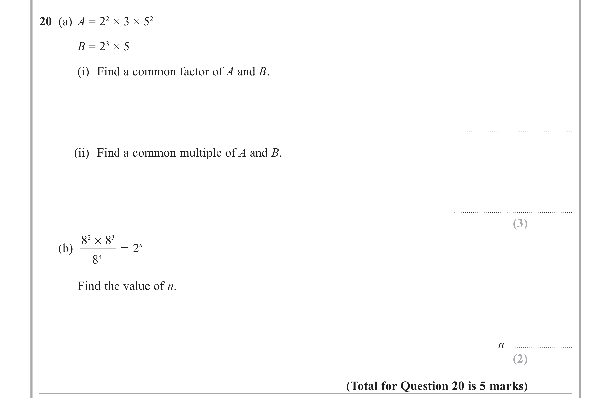 Question 20 — Numbers, Powers — Edexcel iGCSE June 2015