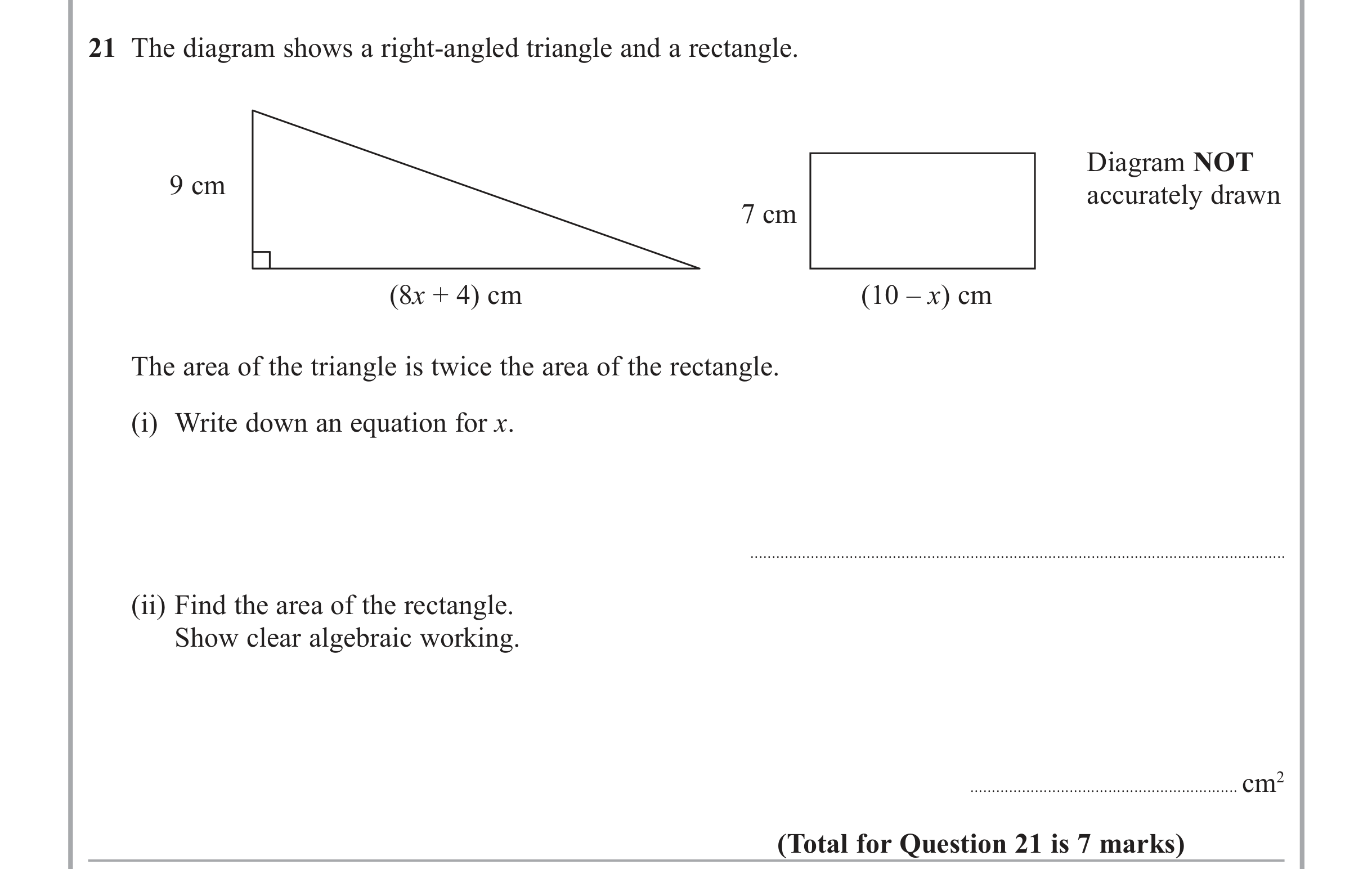 Question 21 — Perimeter and Area — Edexcel iGCSE June 2015