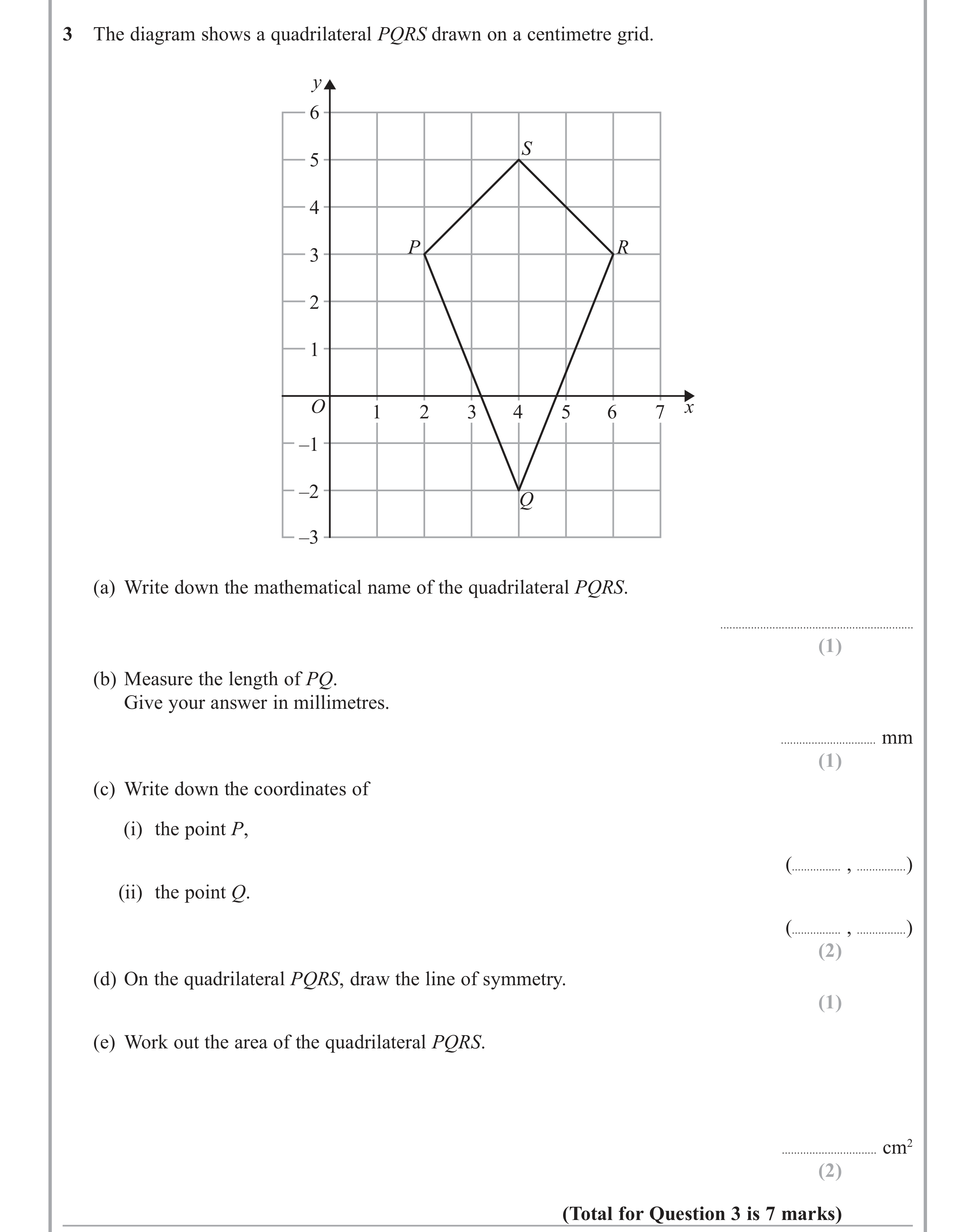Question 3 — Polygons, Measure, Coordinates, Perimeter and Area — Edexcel iGCSE June 2015