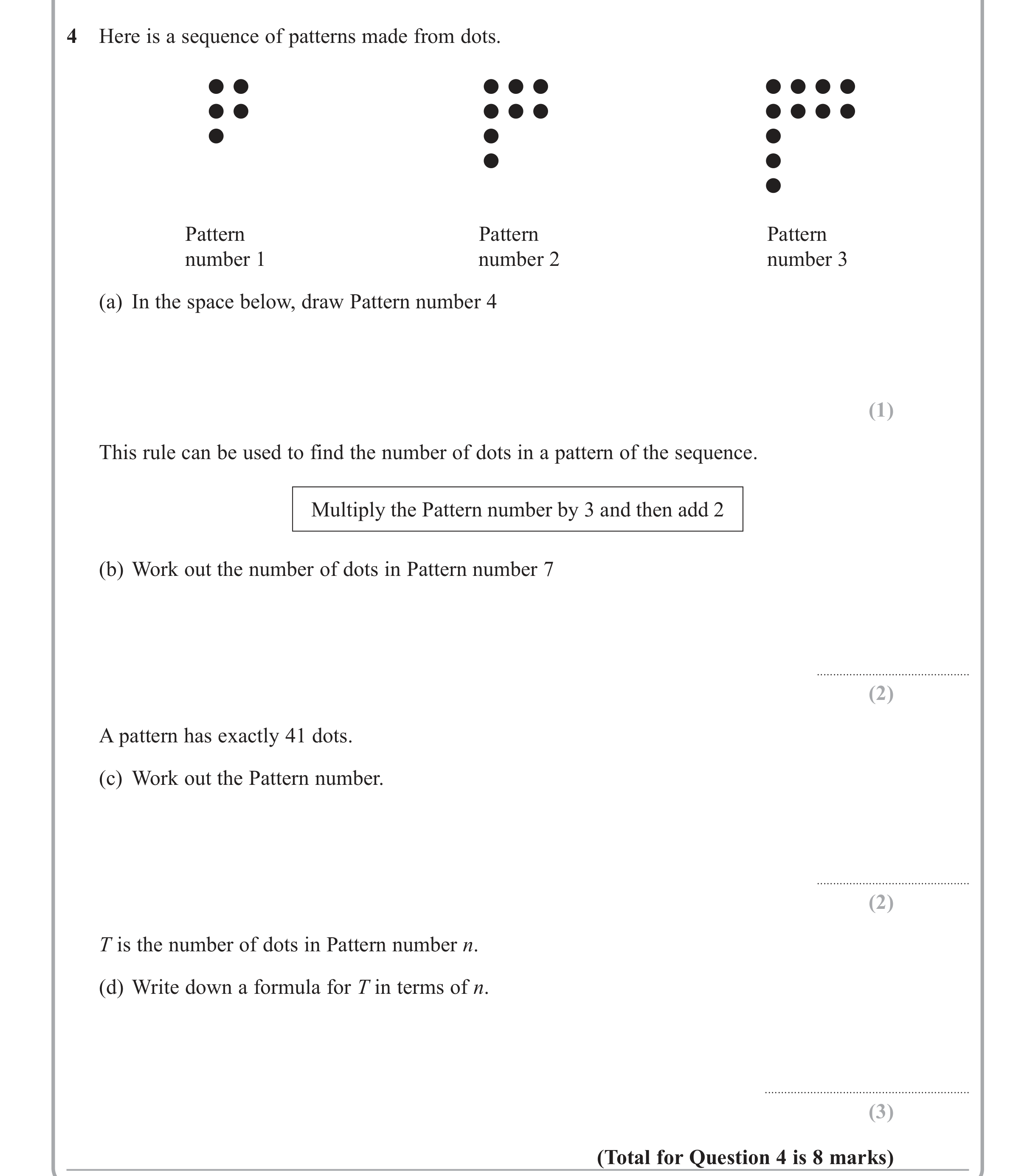 Question 4 — Sequences, Formulae — Edexcel iGCSE June 2015