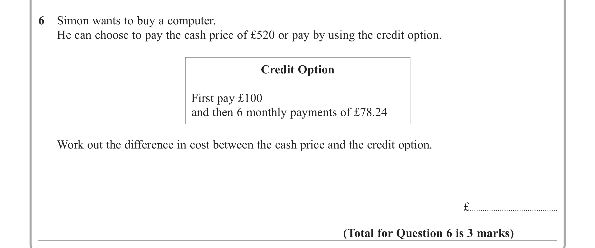 Question 6 — Money Problems — Edexcel iGCSE June 2015
