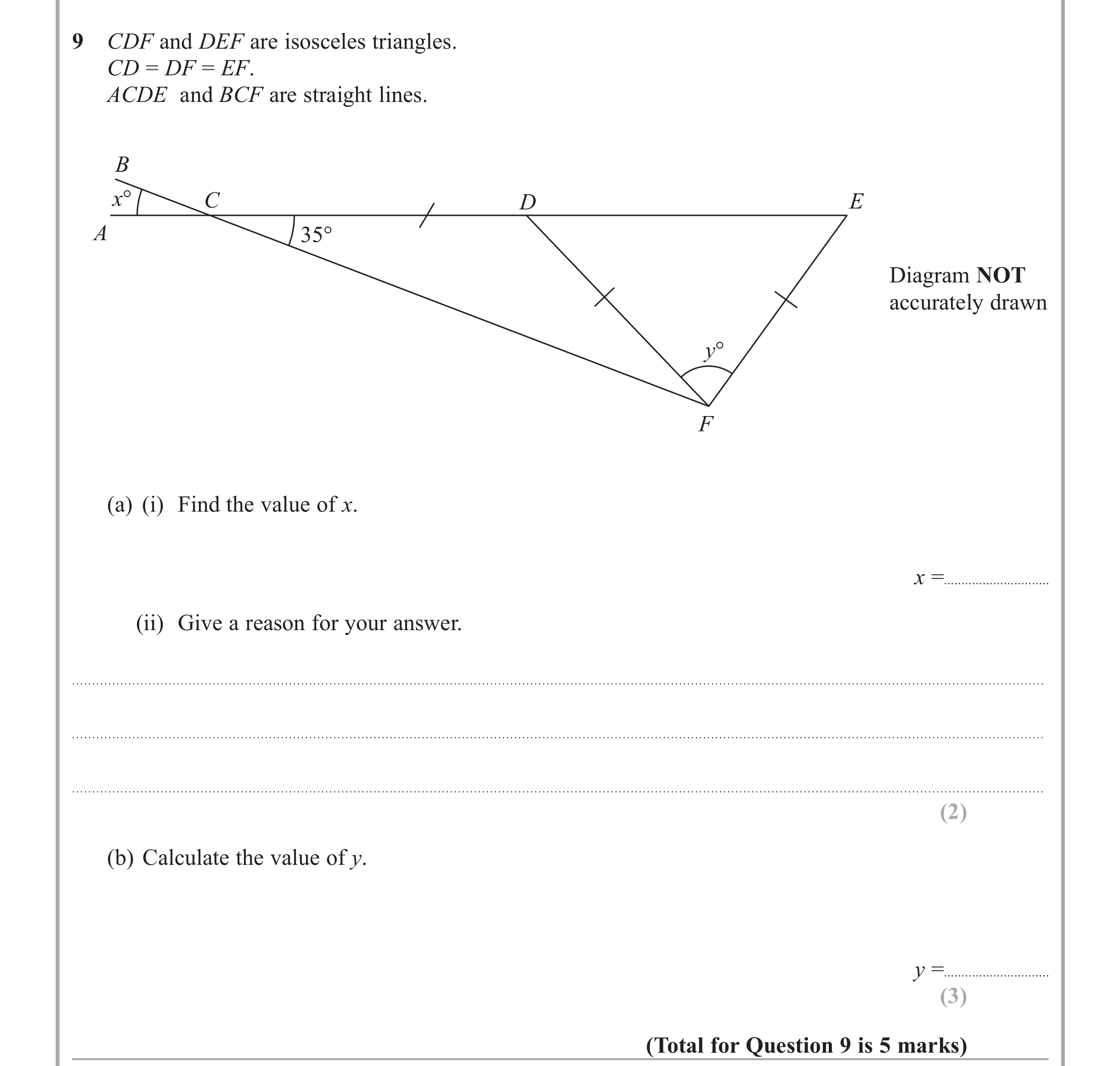 Question 9 — Angles — Edexcel iGCSE June 2015