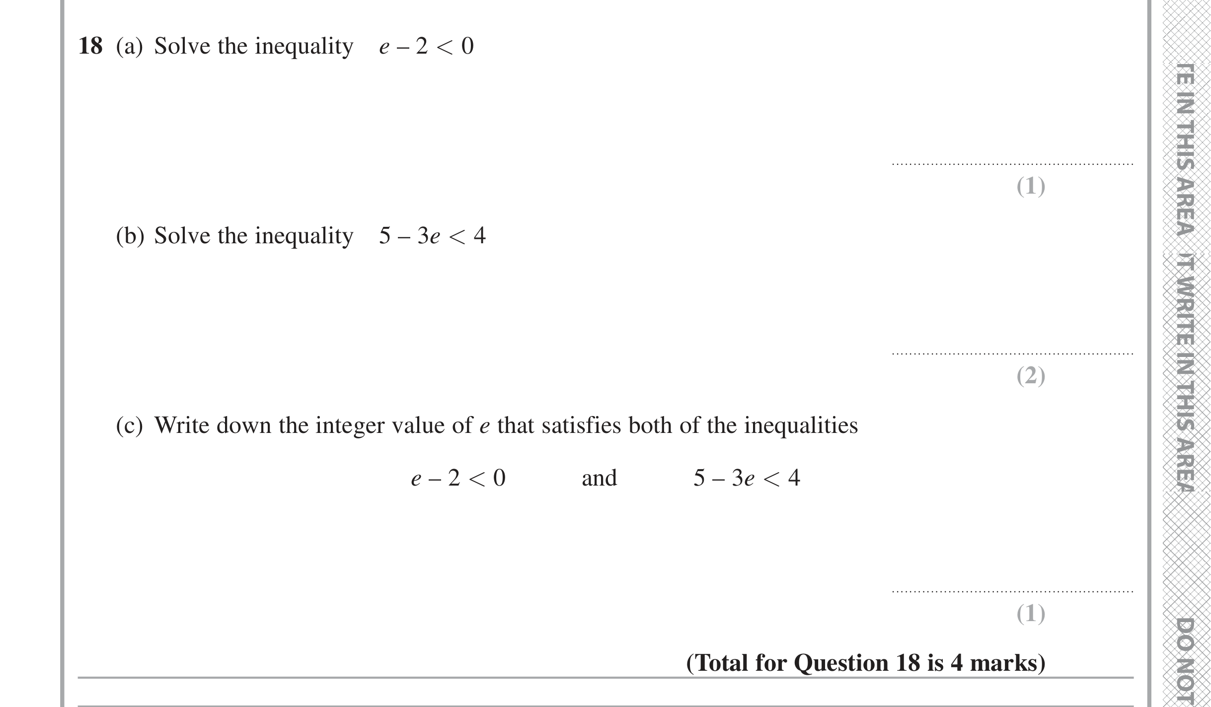 Question 18 — Inequalities — Edexcel iGCSE Jan 2016