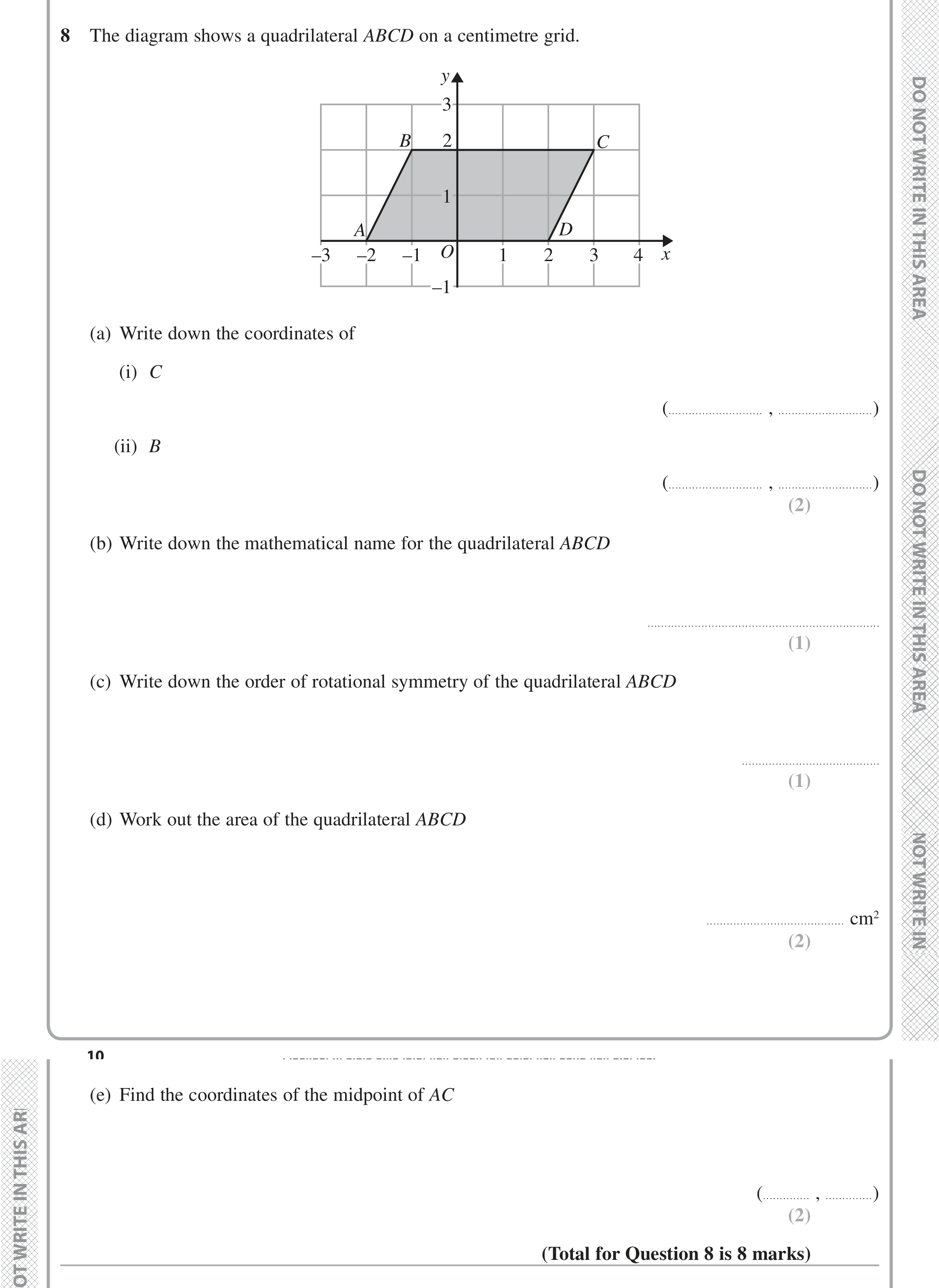 Question 8 — Coordinate Geometry — Edexcel iGCSE Jan 2016
