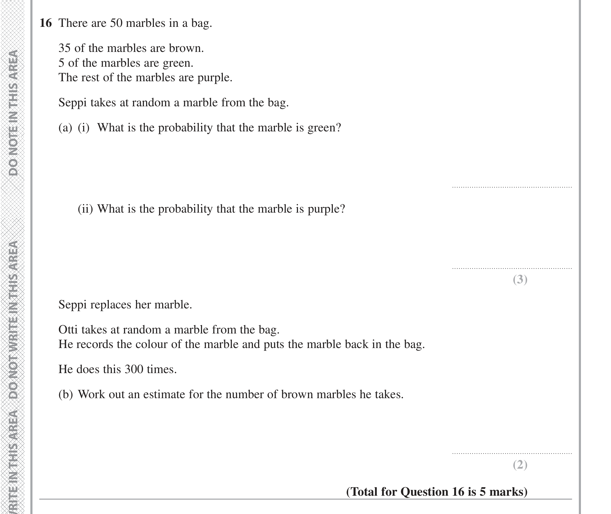 Question 16 — Probability — Edexcel iGCSE June 2016