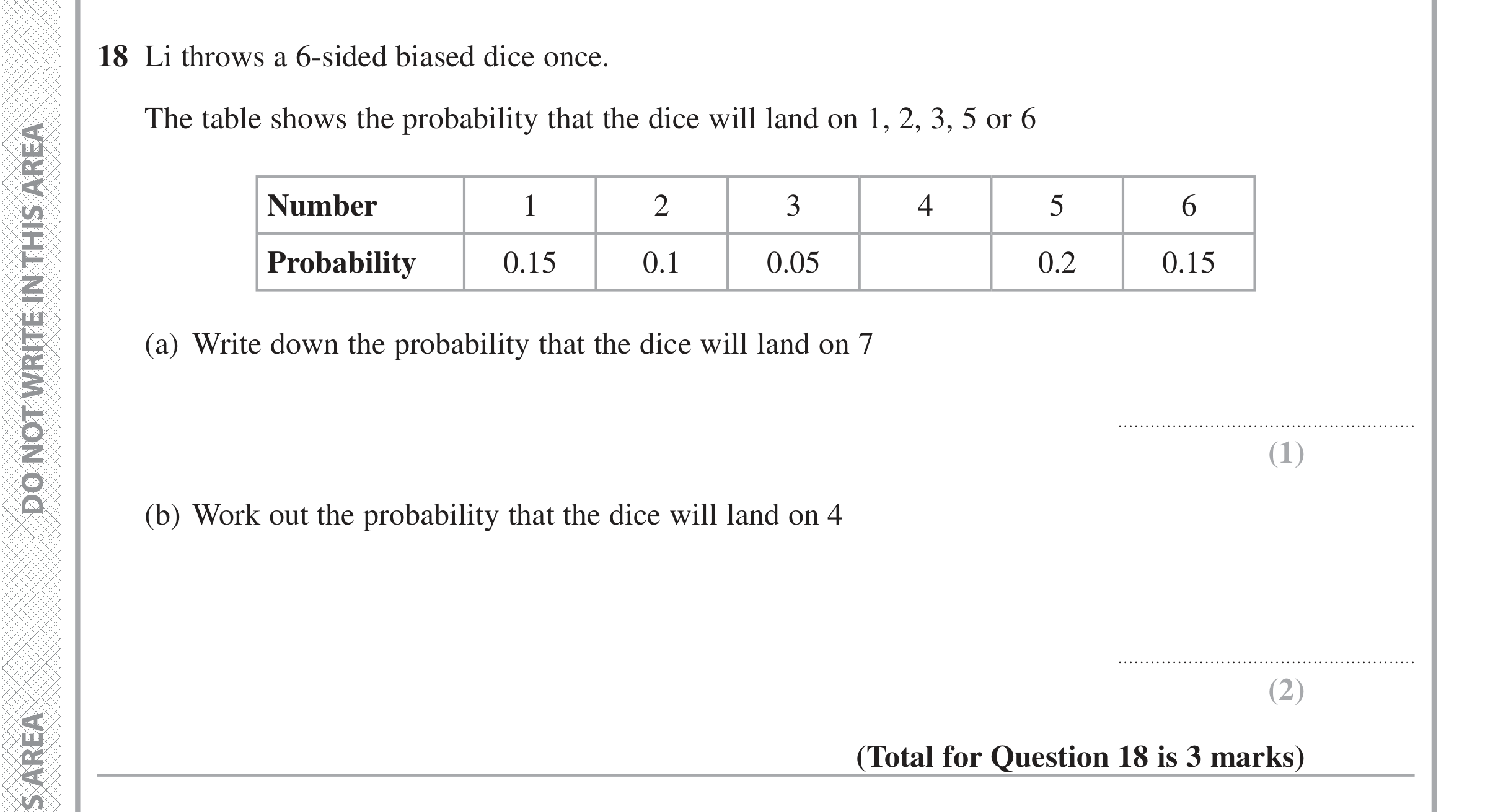 Question 18 — Probability — Edexcel iGCSE June 2016