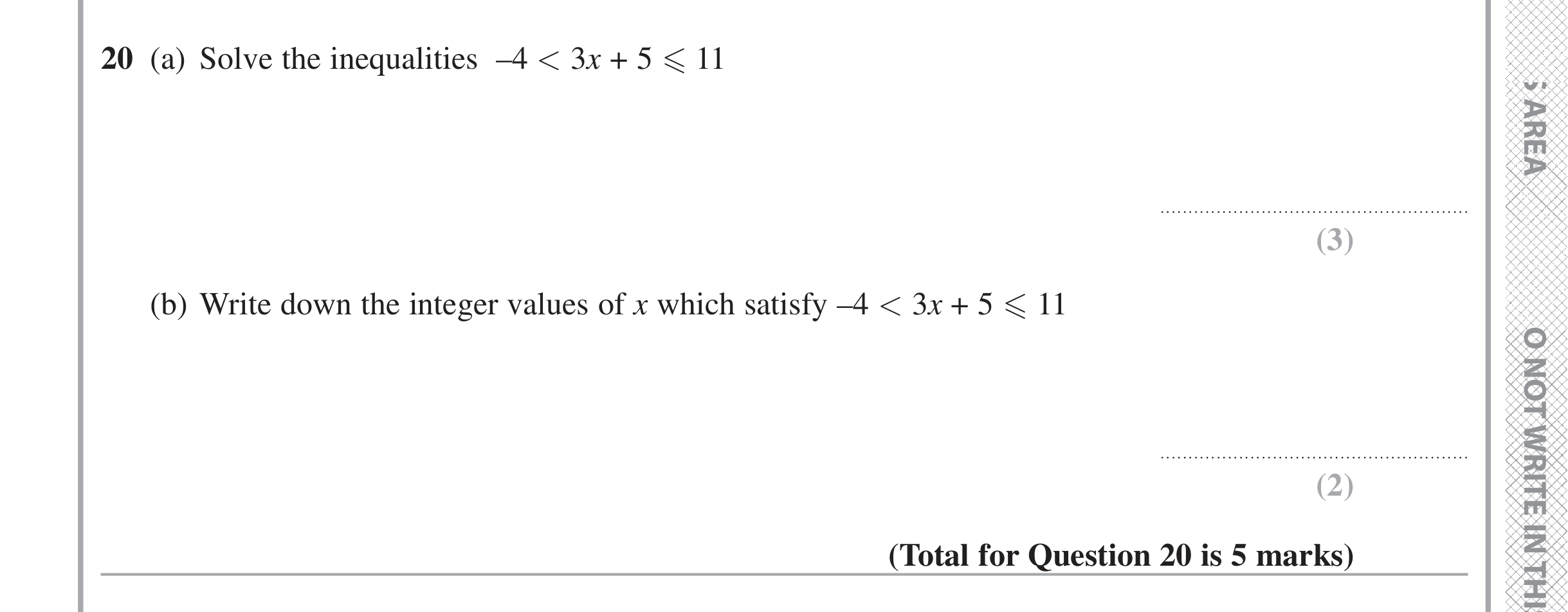 Question 20 — Inequalities — Edexcel iGCSE June 2016
