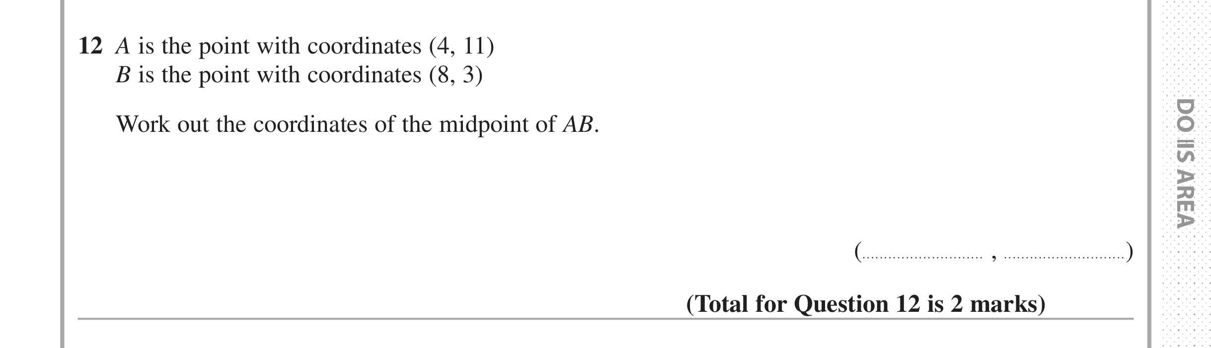 Question 12 — Coordinate Geometry — Edexcel iGCSE Jan 2017