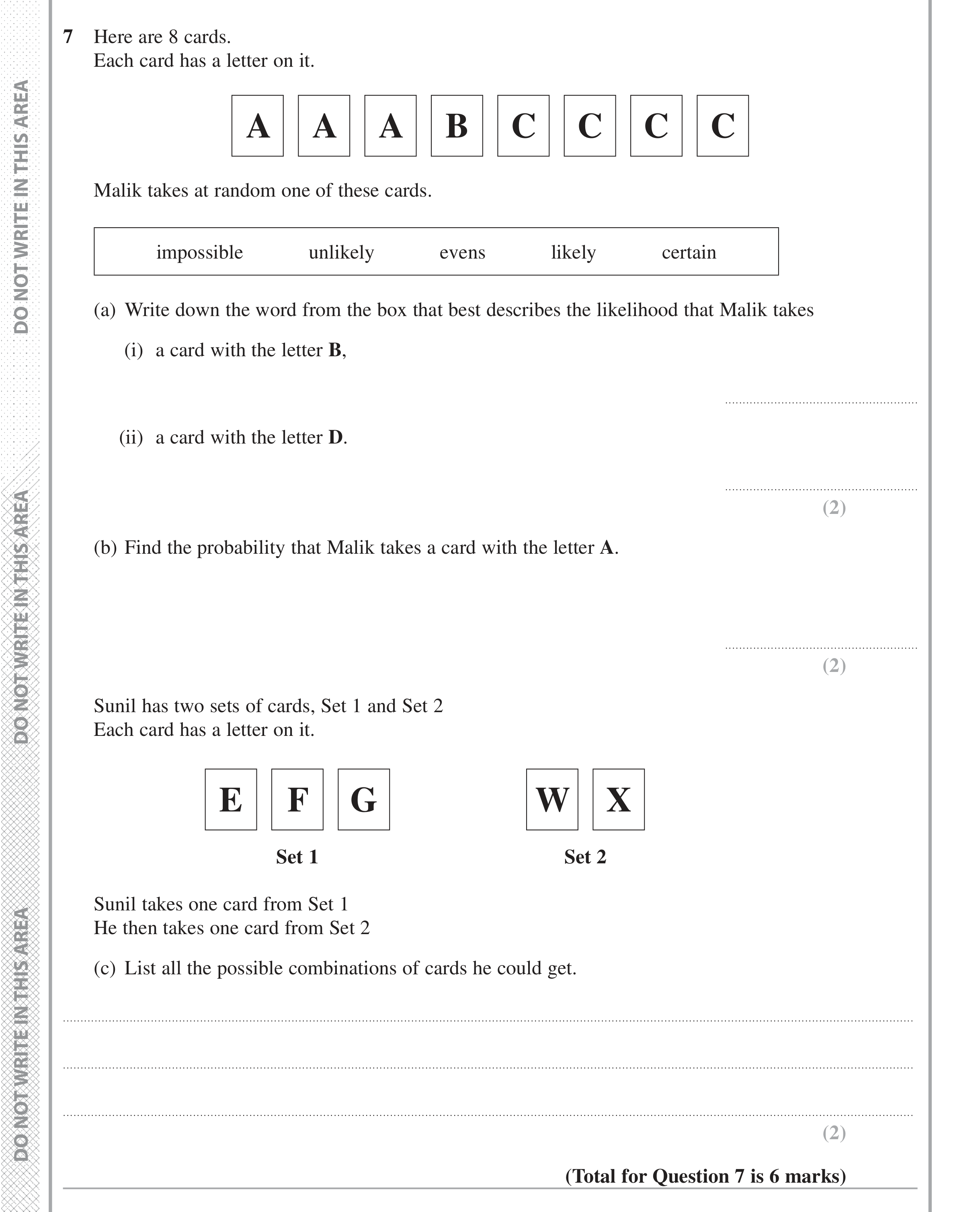 Question 7 — Probability — Edexcel iGCSE Jan 2017