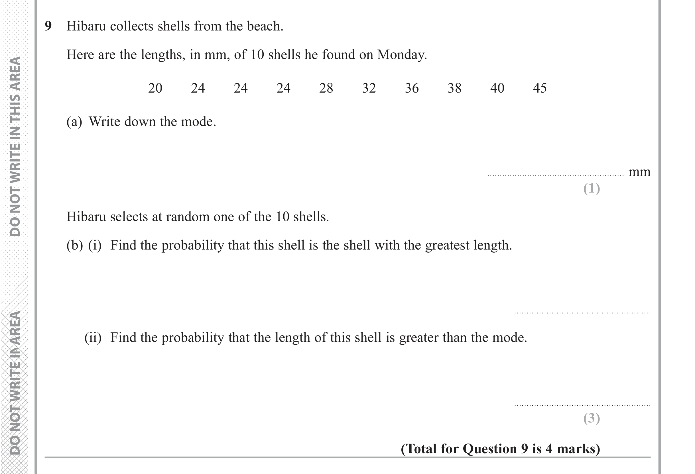 Question 9 — Probability — Edexcel iGCSE June 2017
