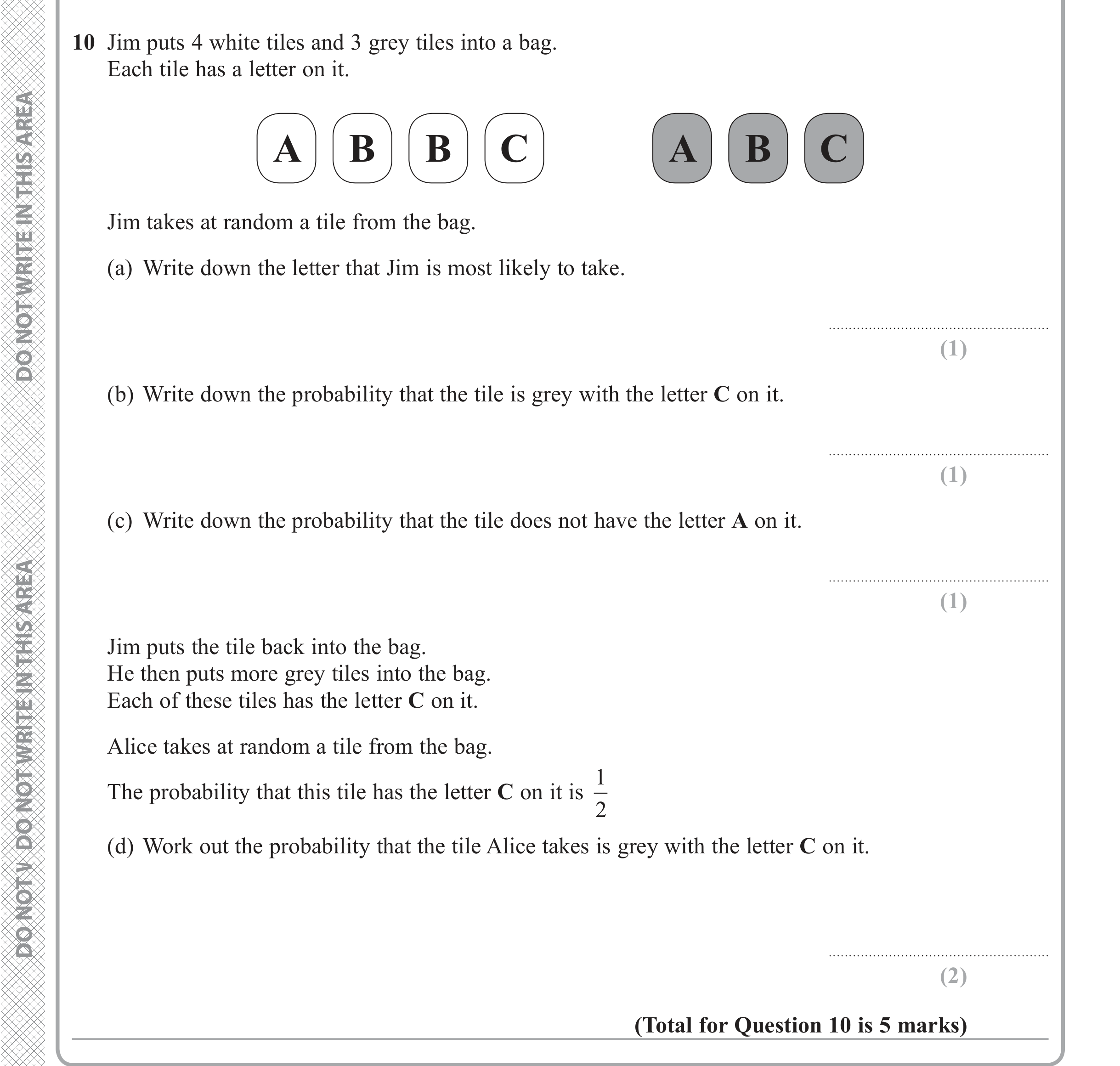 Question 10 — Probability — Edexcel iGCSE Jan 2018