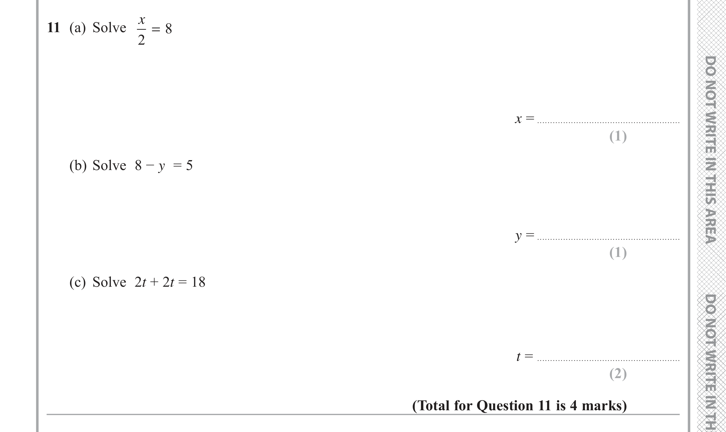 Question 11 — Quadratics — Edexcel iGCSE Jan 2018