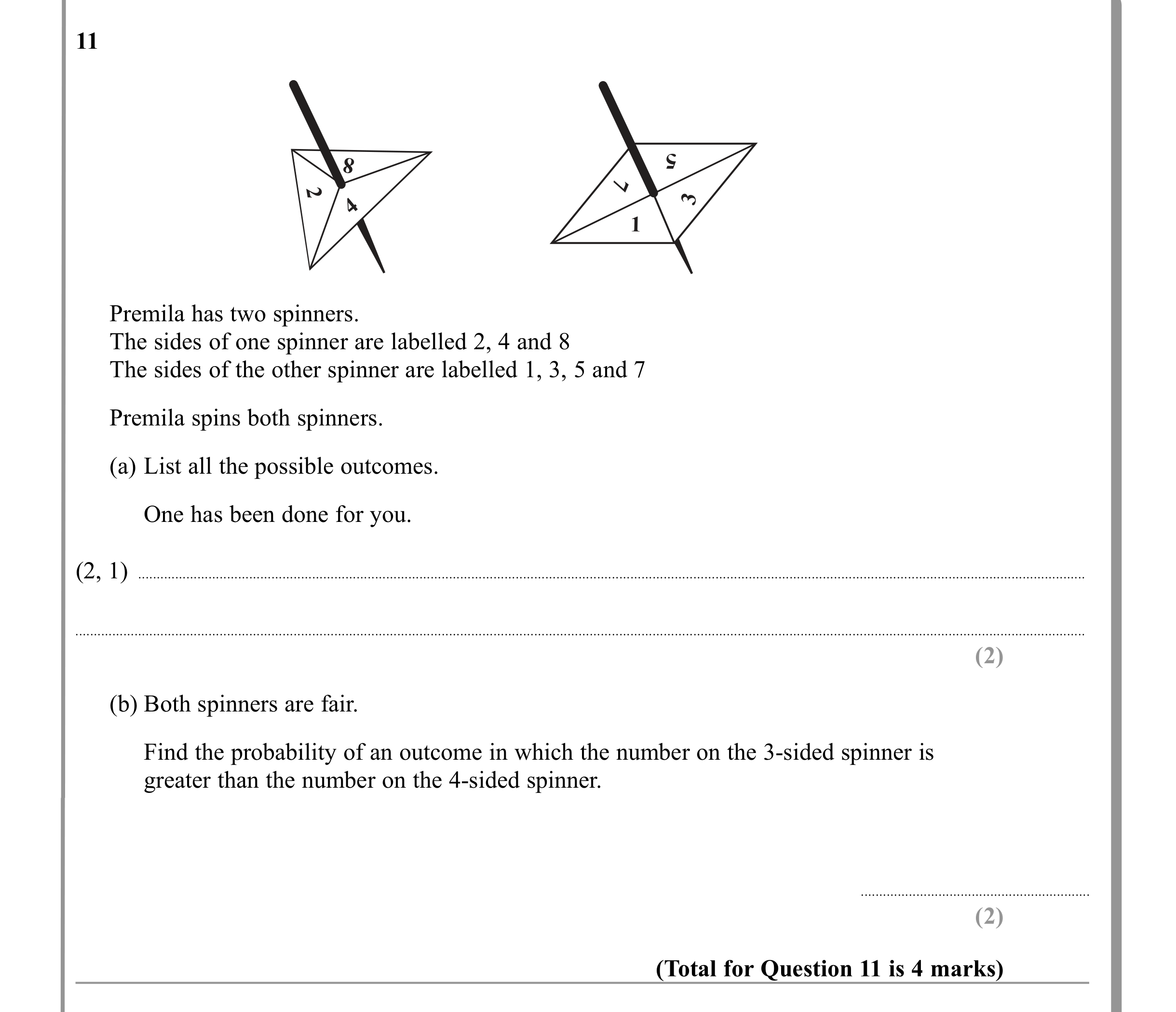 Question 11 — Probability — Edexcel iGCSE June 2011