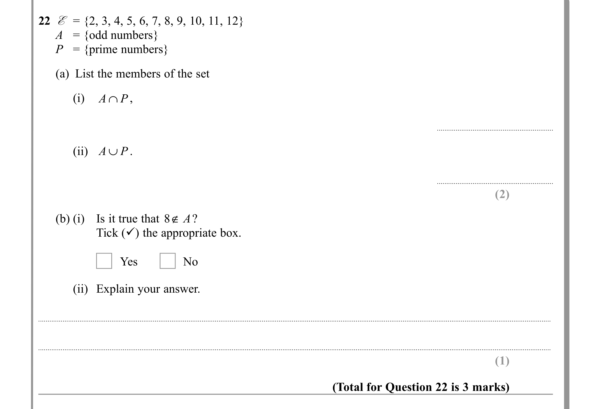 Question 22 — Venn Diagram — Edexcel iGCSE June 2011
