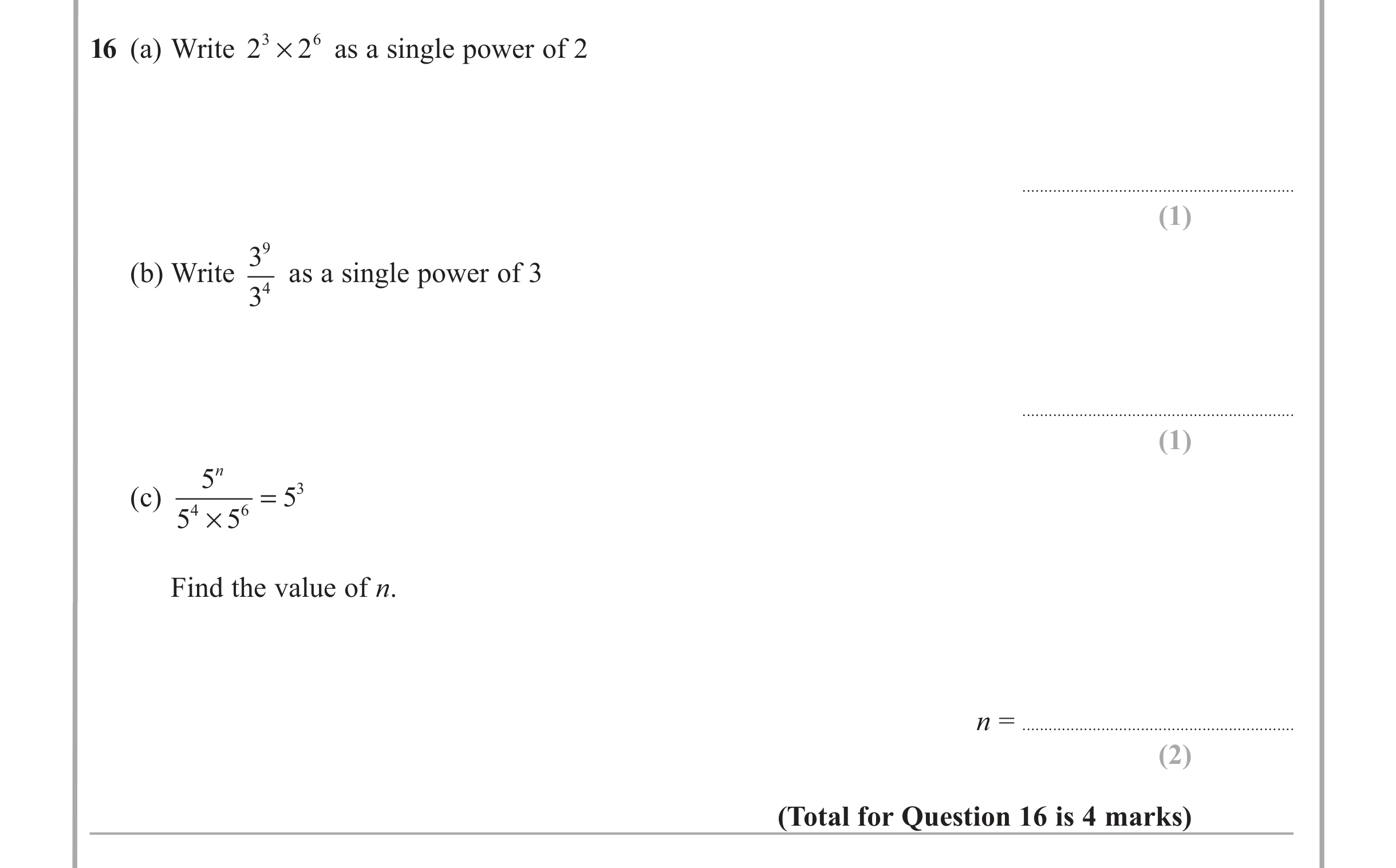 Question 16 — Indices and Surds — Edexcel iGCSE June 2012