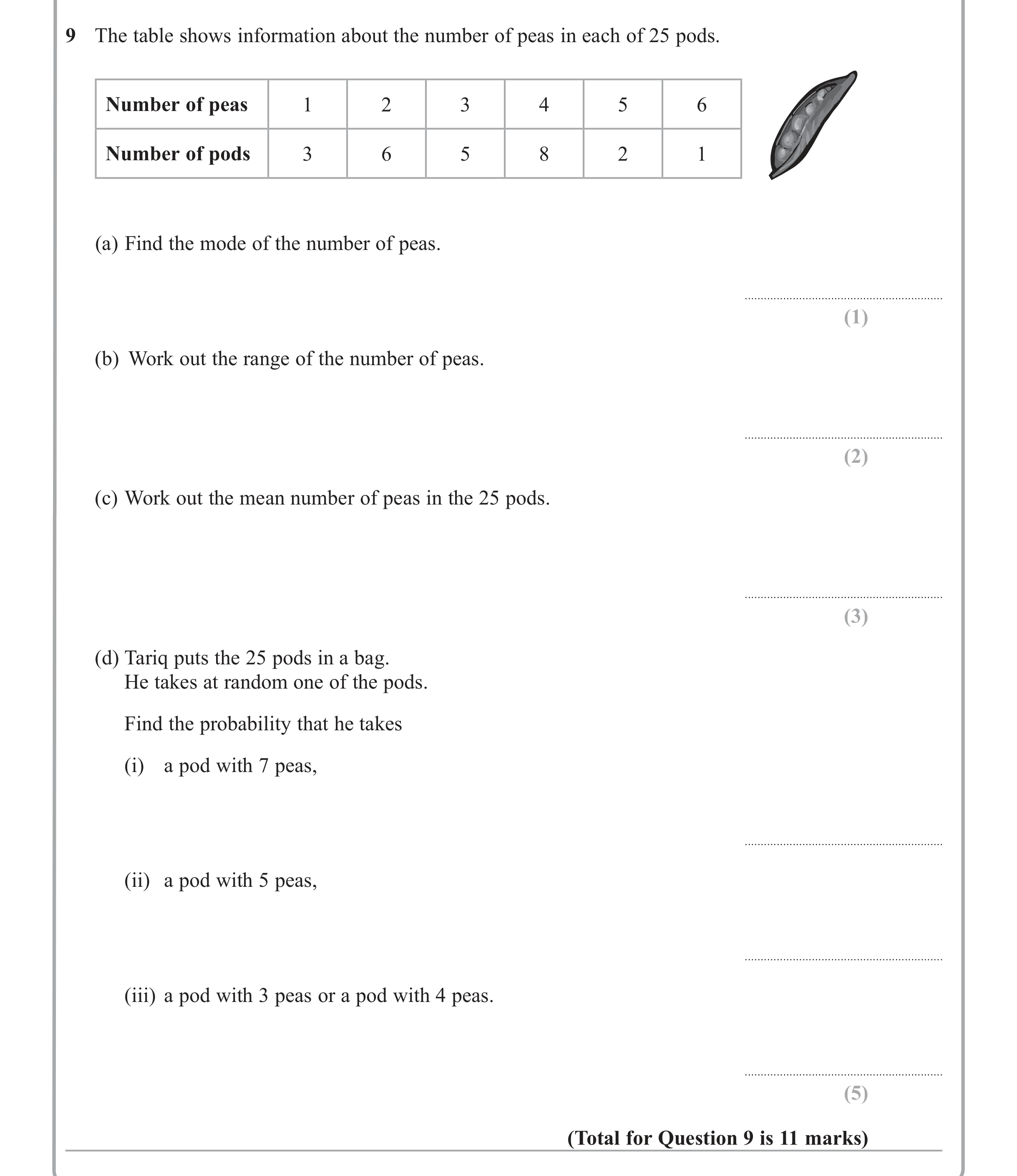 Question 9 — Probability — Edexcel iGCSE June 2012