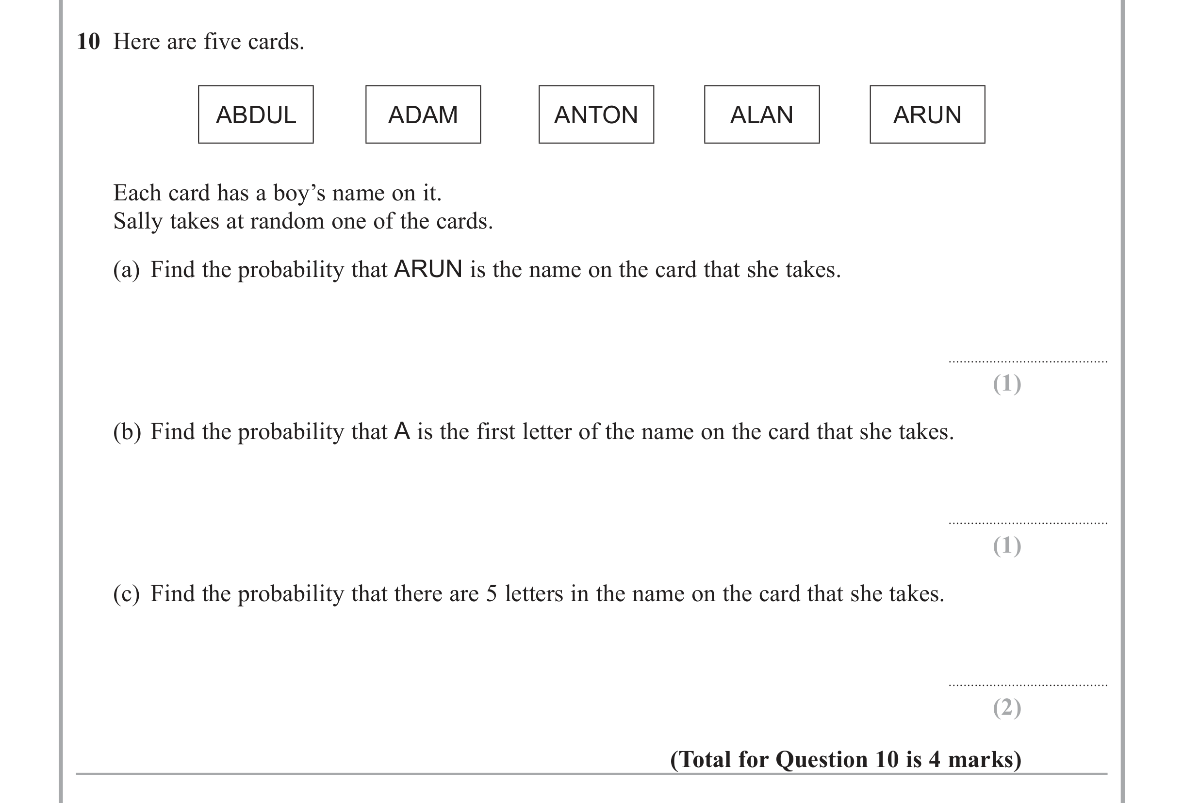 Question 10 — Probability — Edexcel iGCSE June 2013
