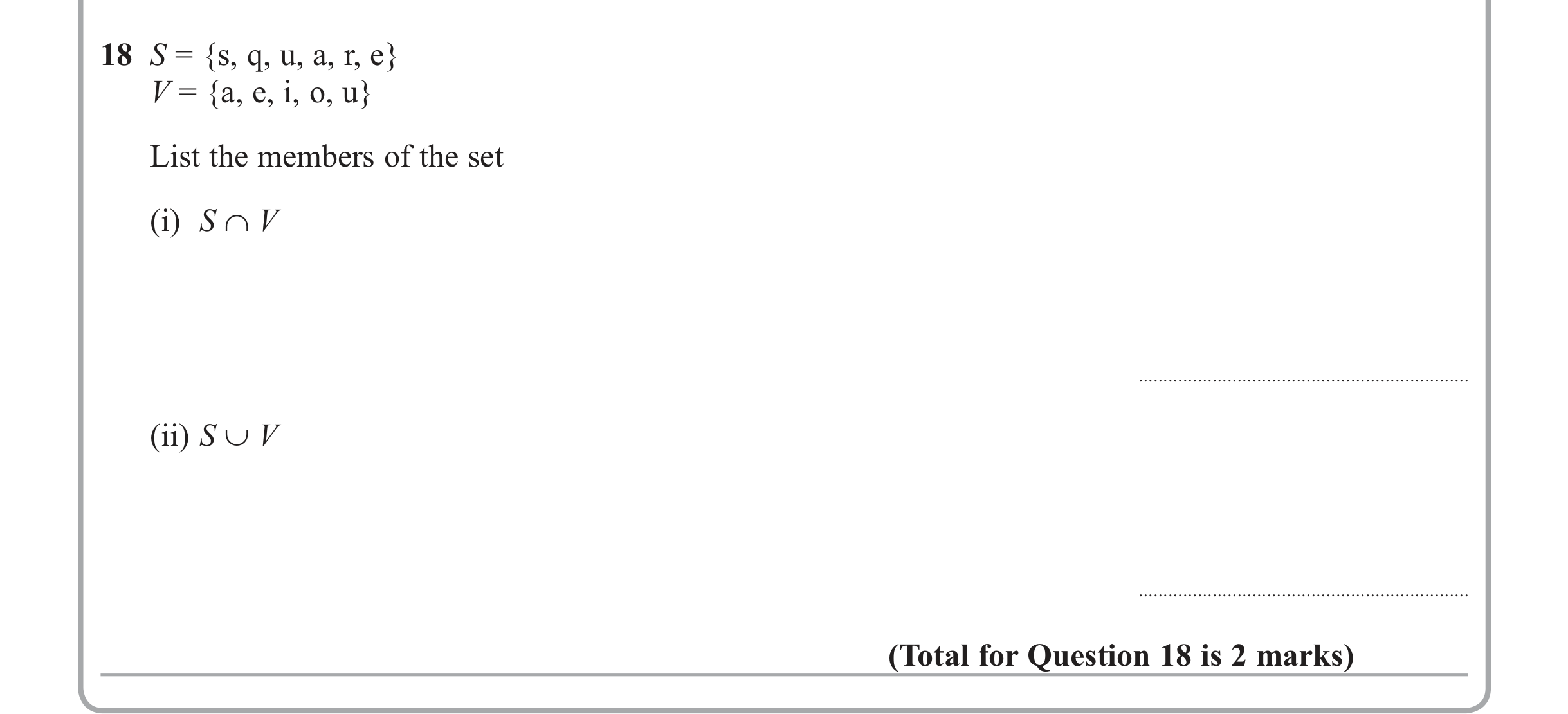 Question 18 — Venn Diagram — Edexcel iGCSE June 2013