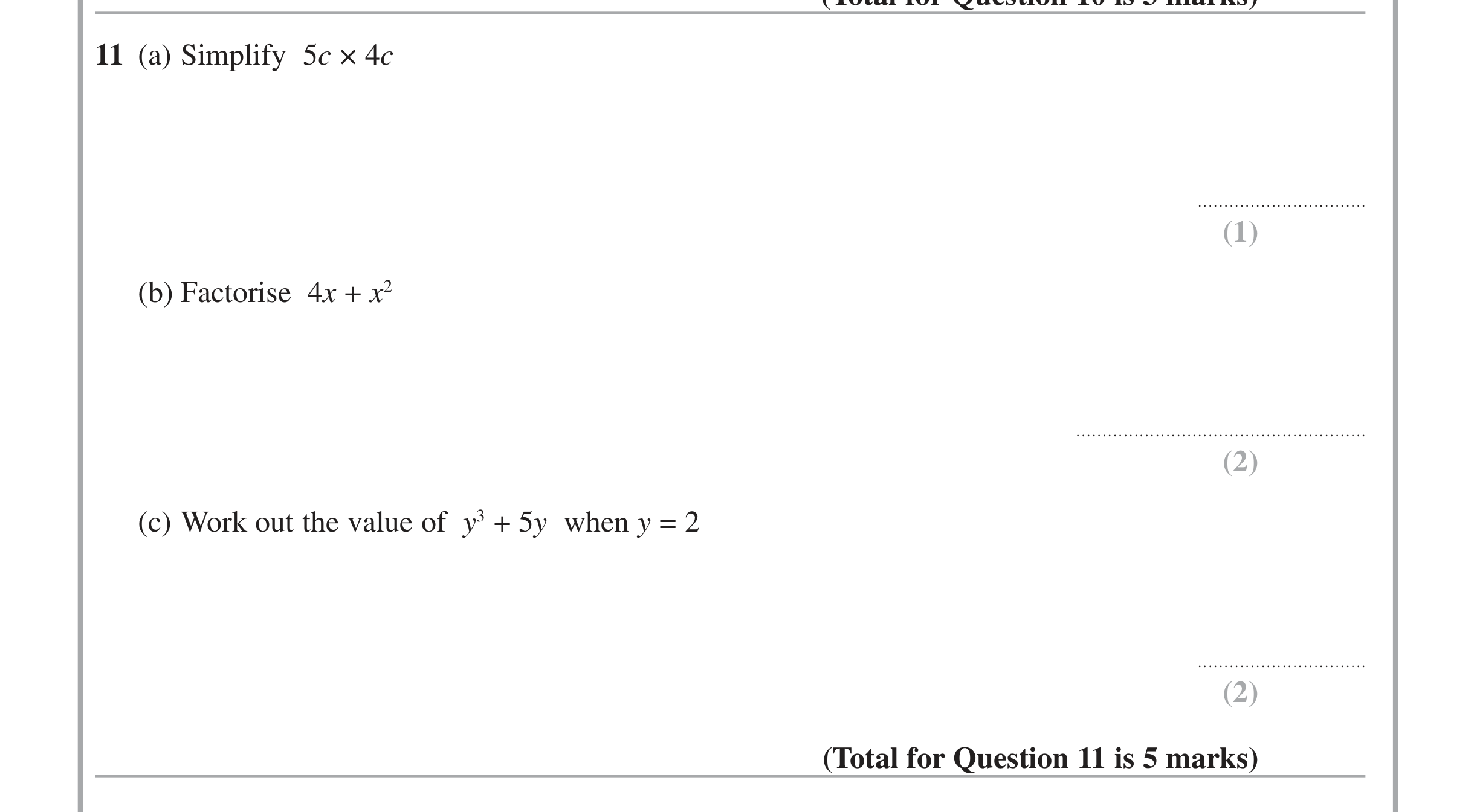 Question 11 — Quadratics — Edexcel iGCSE Jan 2014