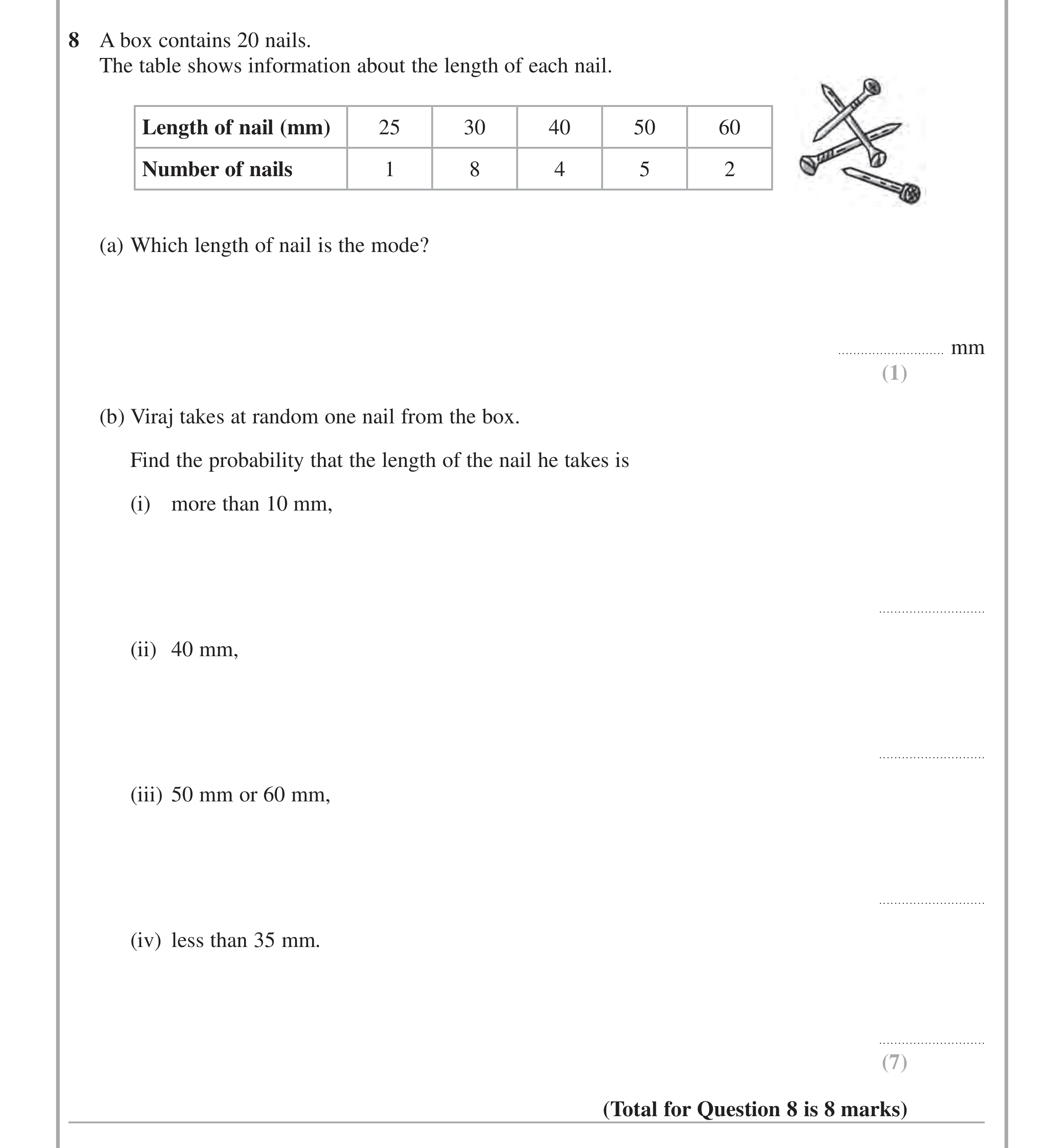 Question 8 — Probability — Edexcel iGCSE Jan 2014