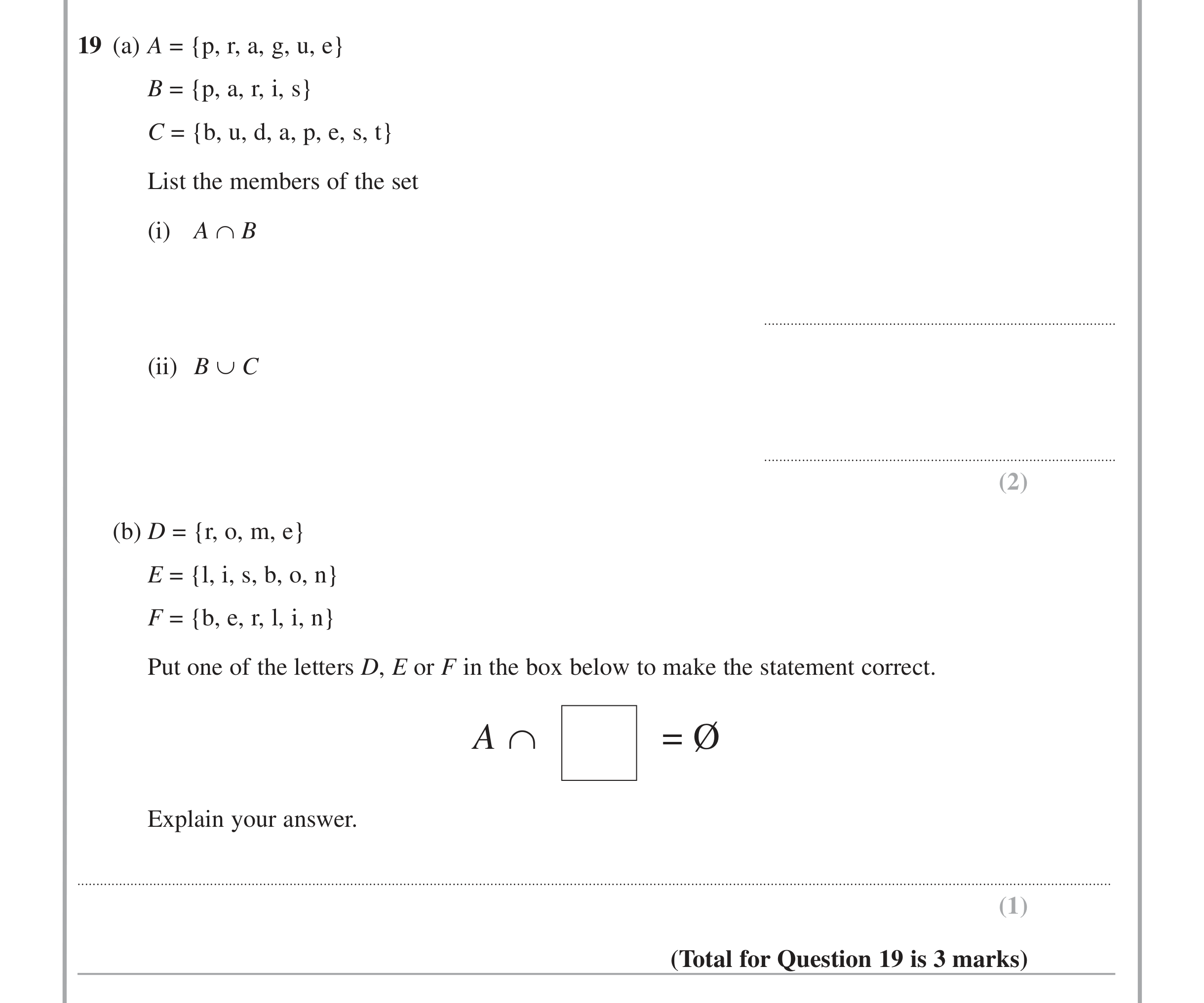 Question 19 — Venn Diagram — Edexcel iGCSE June 2014