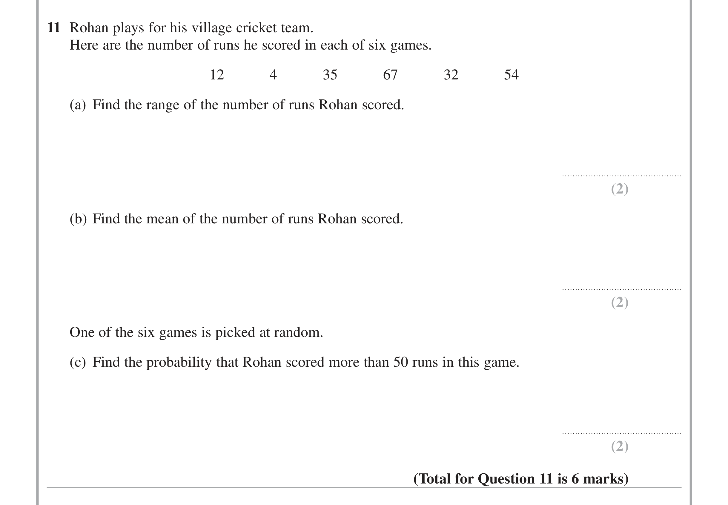 Question 11 — Probability — Edexcel iGCSE Jan 2015
