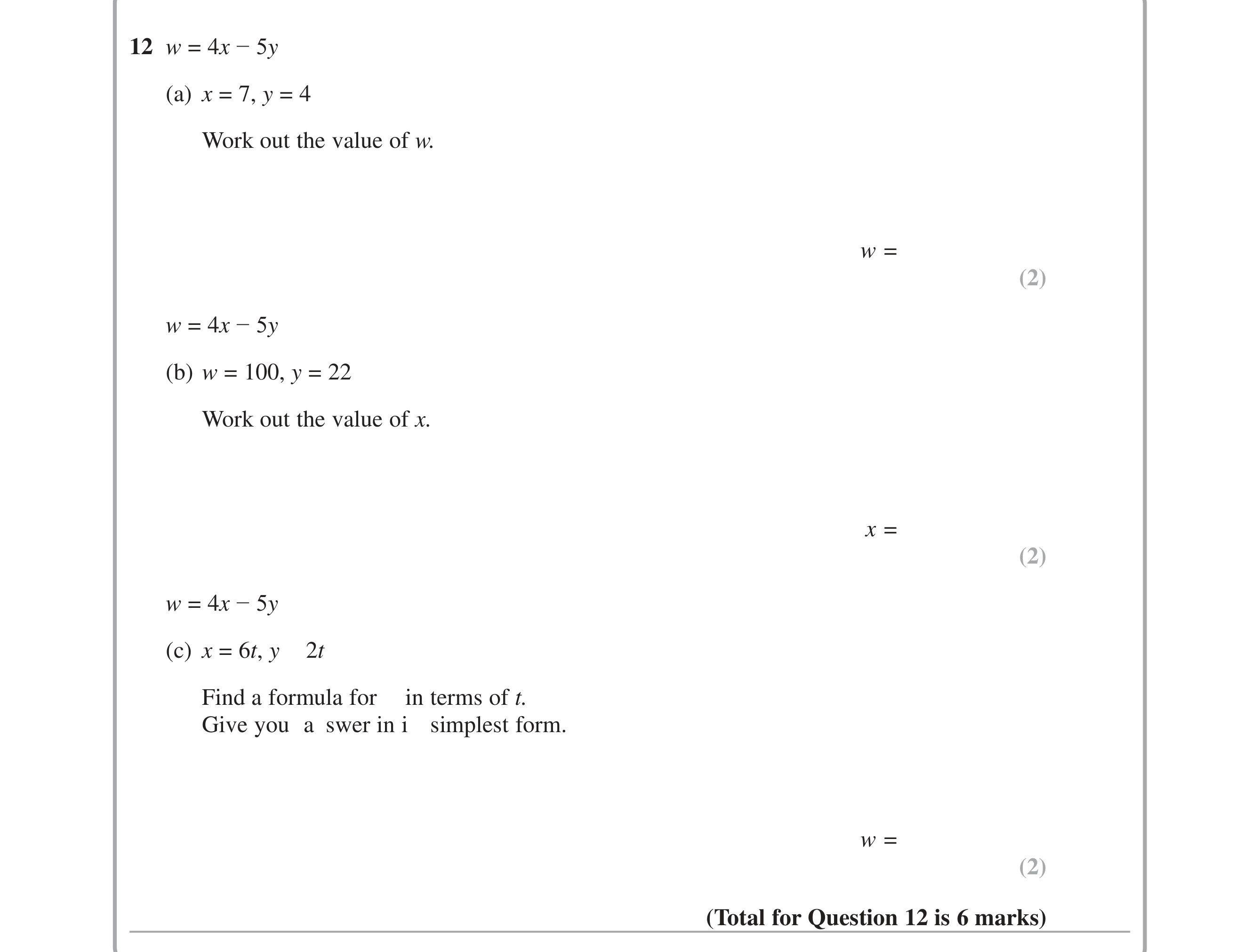 Question 12 — Formulae — Edexcel iGCSE June 2015