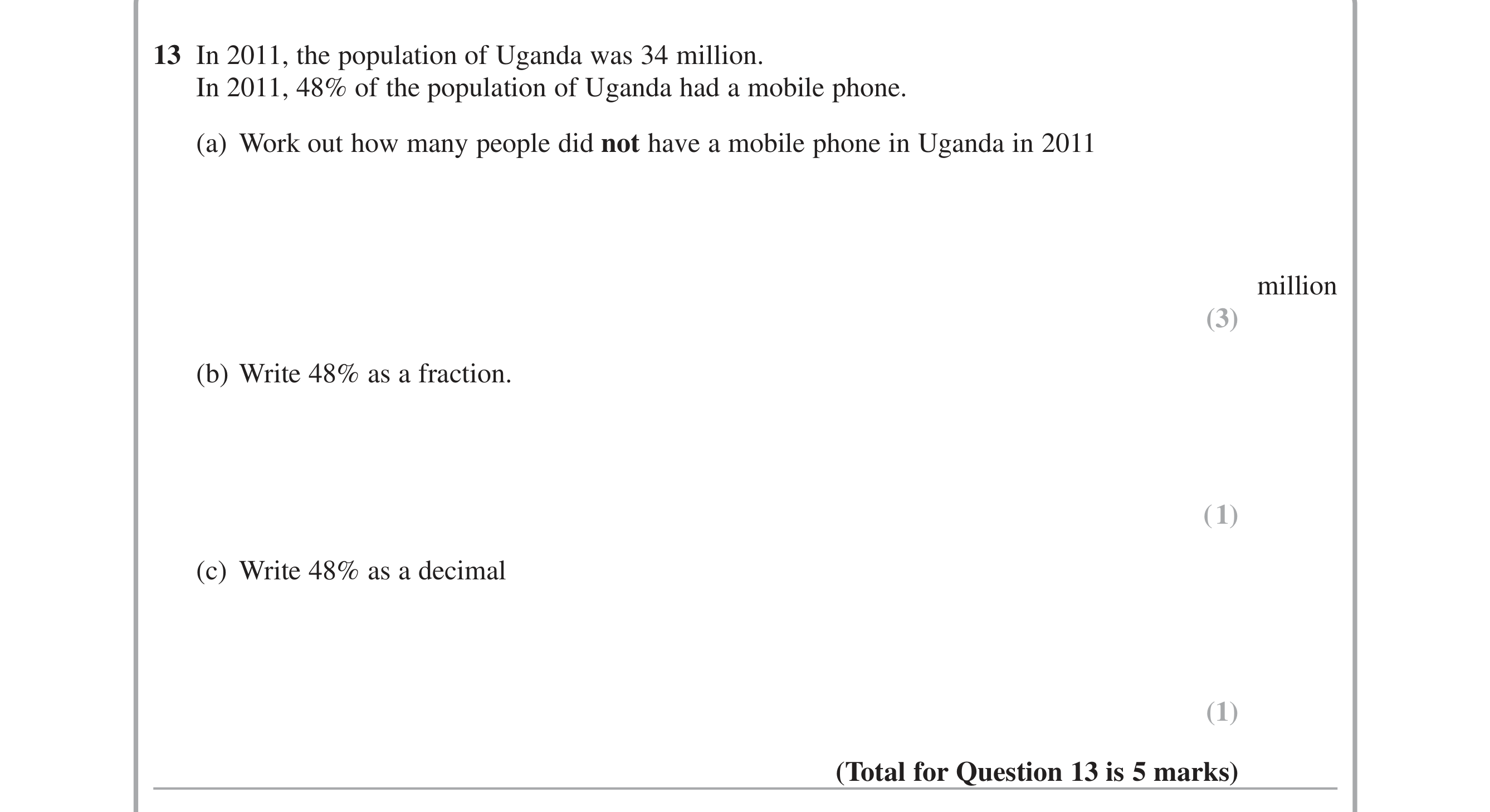 Question 13 — Percentages, Fractions, Decimals — Edexcel iGCSE June 2015