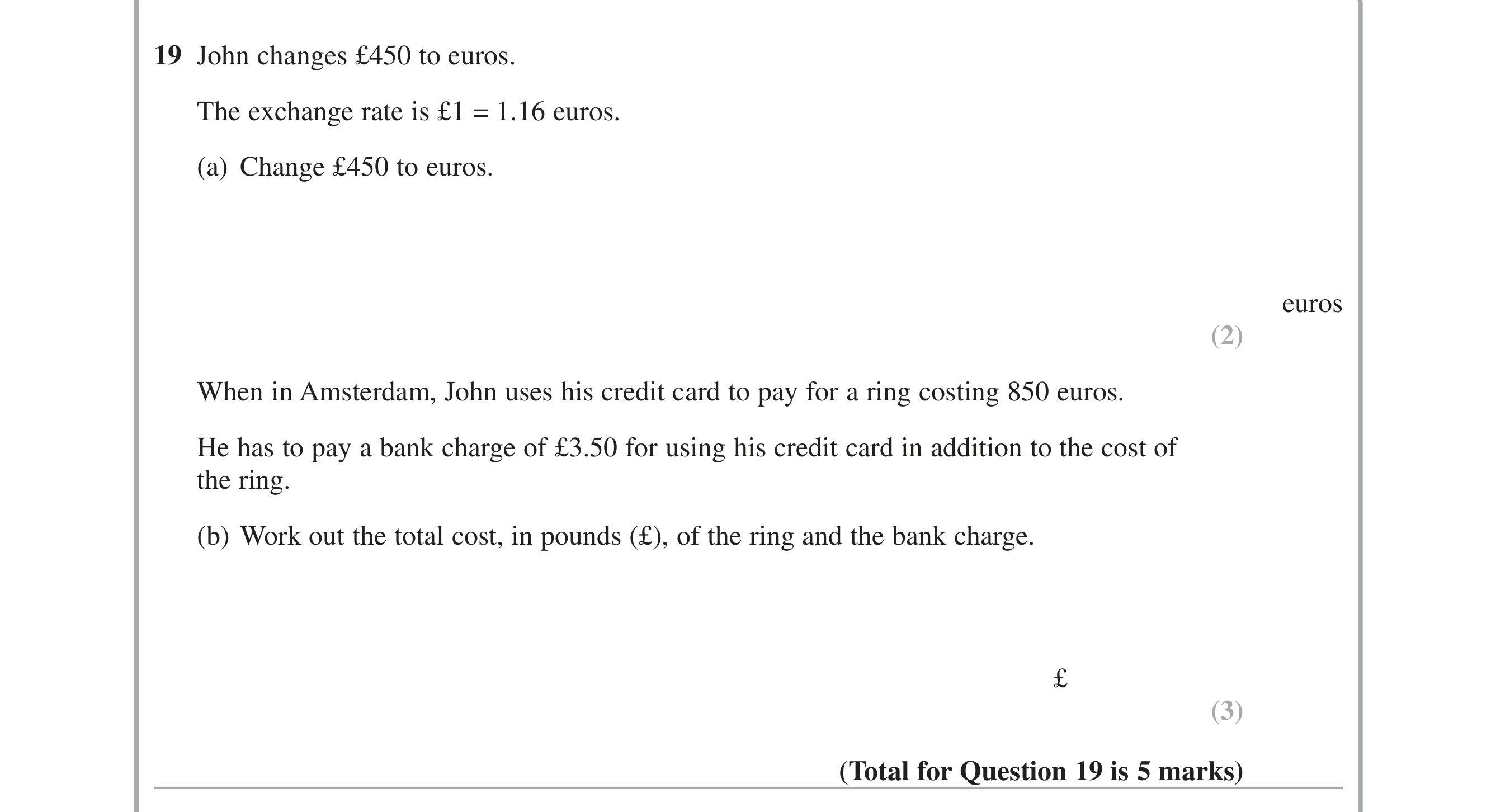 Question 19 — Exchange Rate — Edexcel iGCSE June 2015