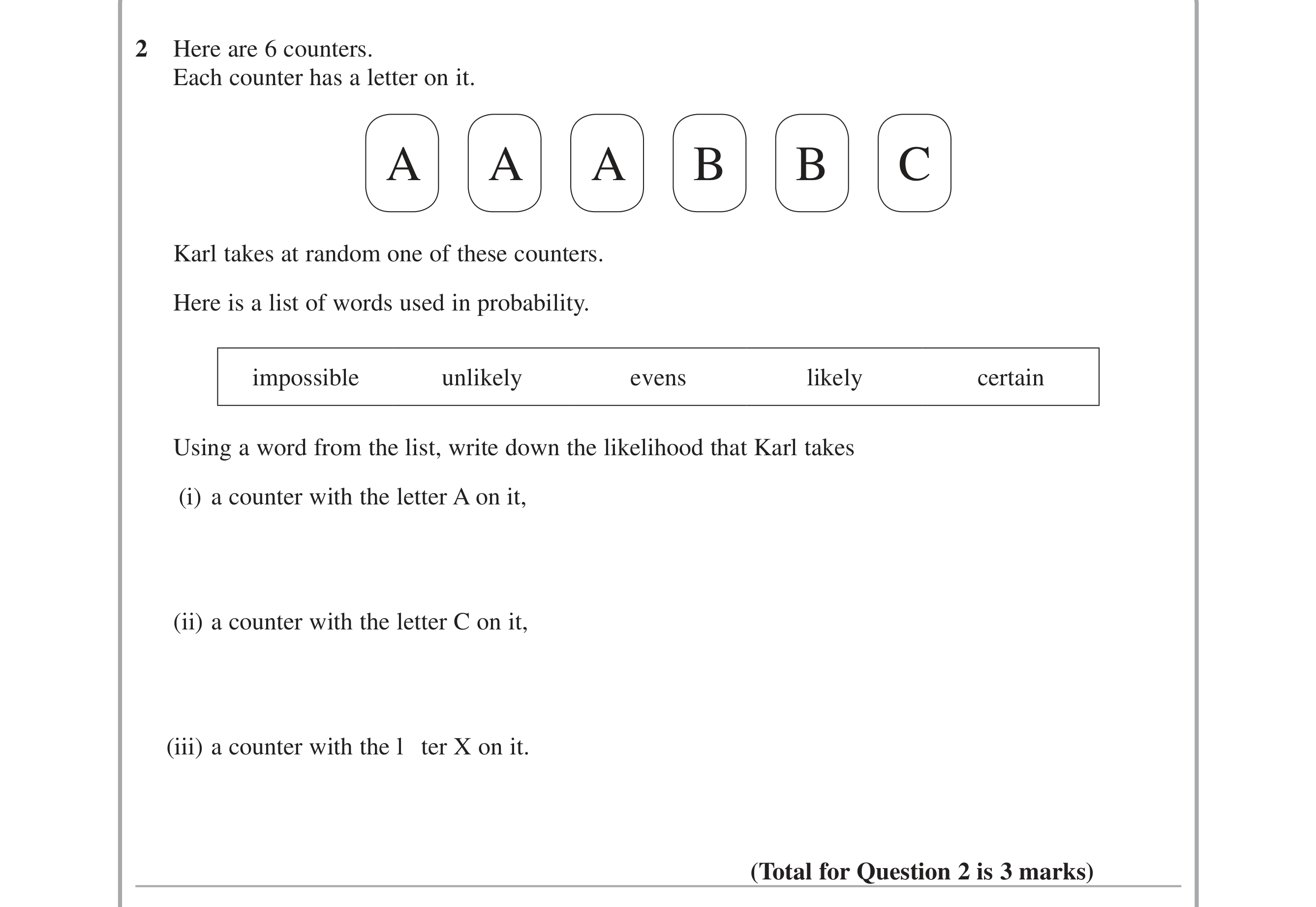 Question 2 — Probability — Edexcel iGCSE June 2015