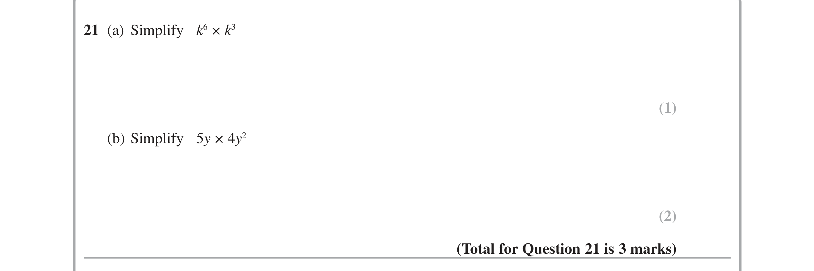 Question 21 — Powers — Edexcel iGCSE June 2015