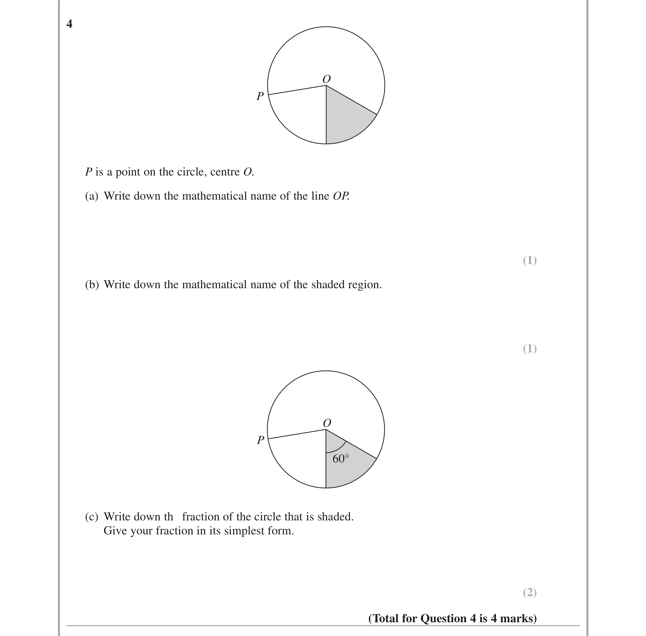 Question 4 — Circles, Sectors, Fractions — Edexcel iGCSE June 2015