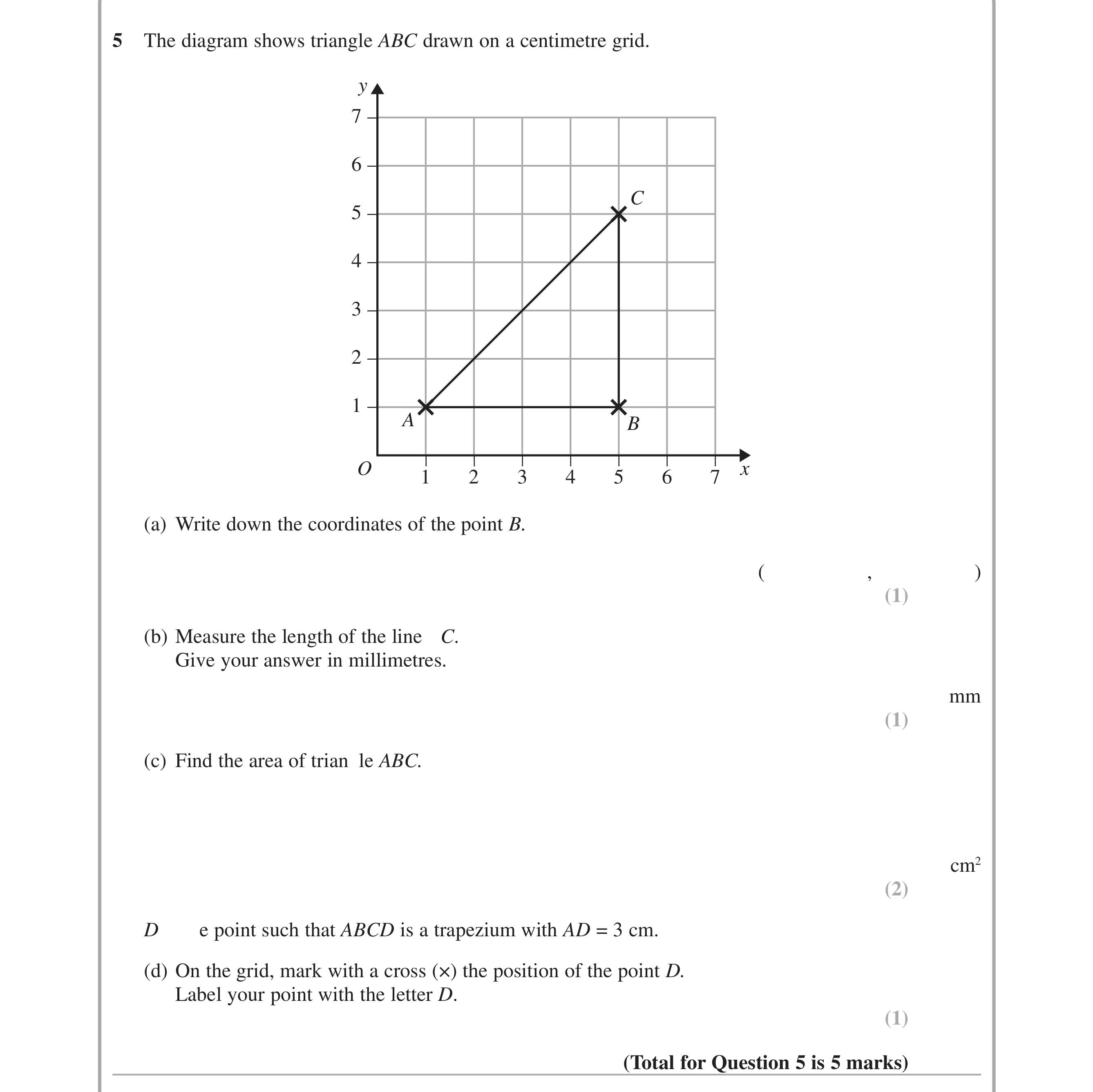 Question 5 — Coordinates, Measure, Perimeter and Area, Polygons — Edexcel iGCSE June 2015