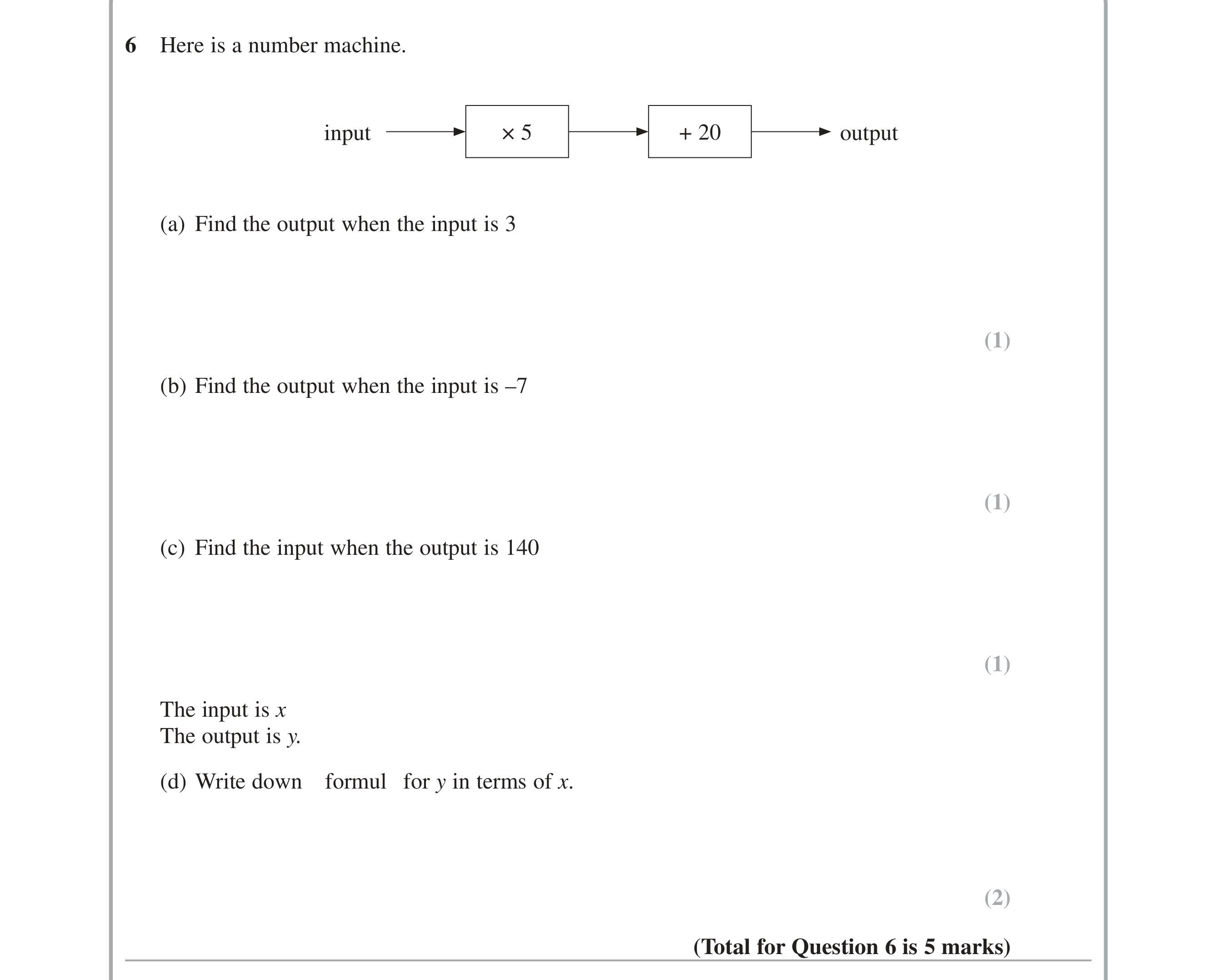 Question 6 — Formulae, Functions — Edexcel iGCSE June 2015
