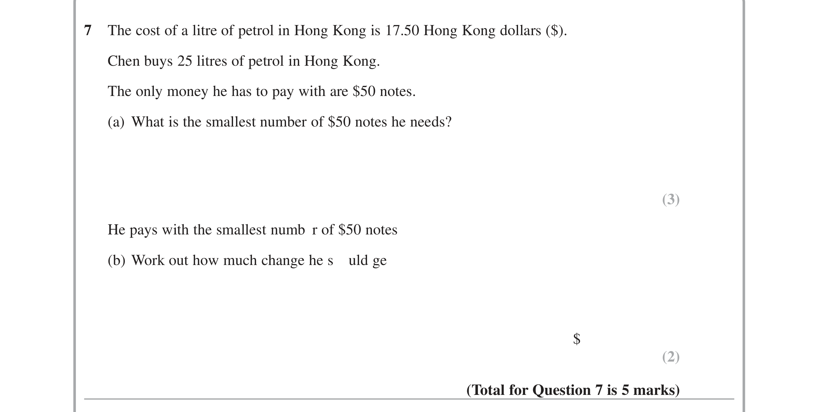 Question 7 — Money Problems — Edexcel iGCSE June 2015