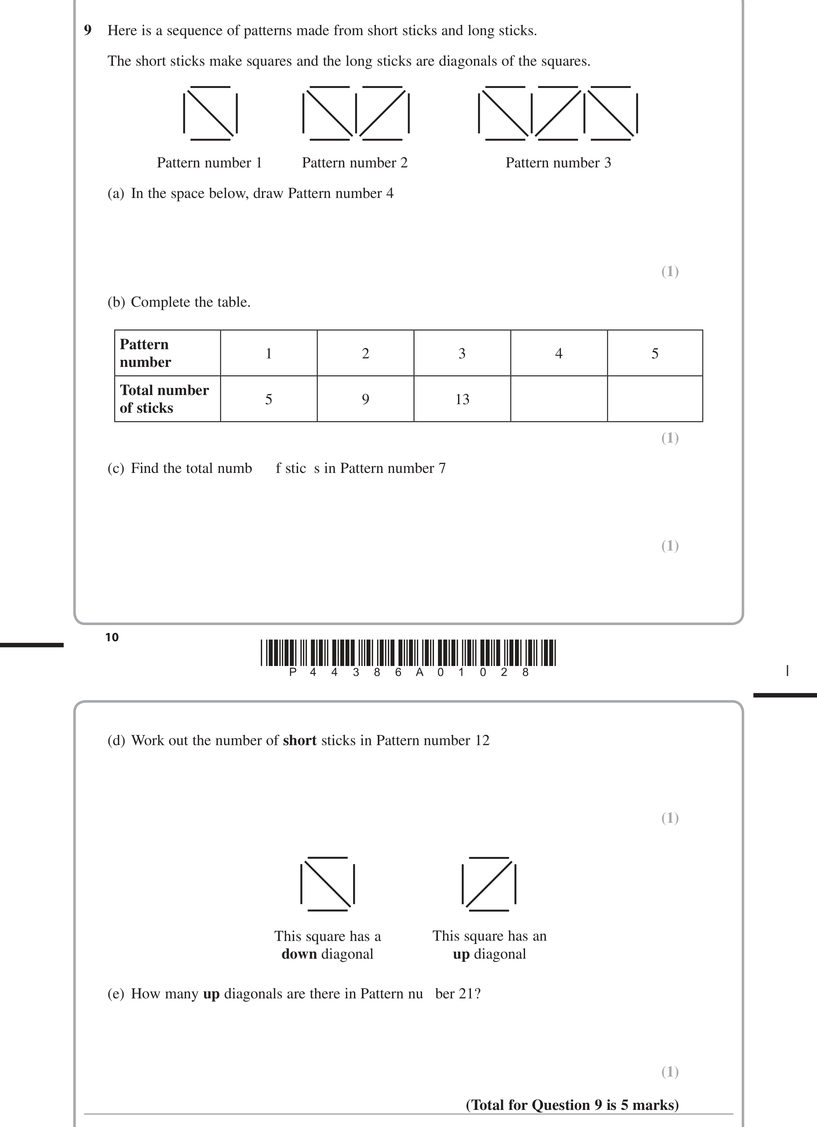 Question 9 — Sequences — Edexcel iGCSE June 2015