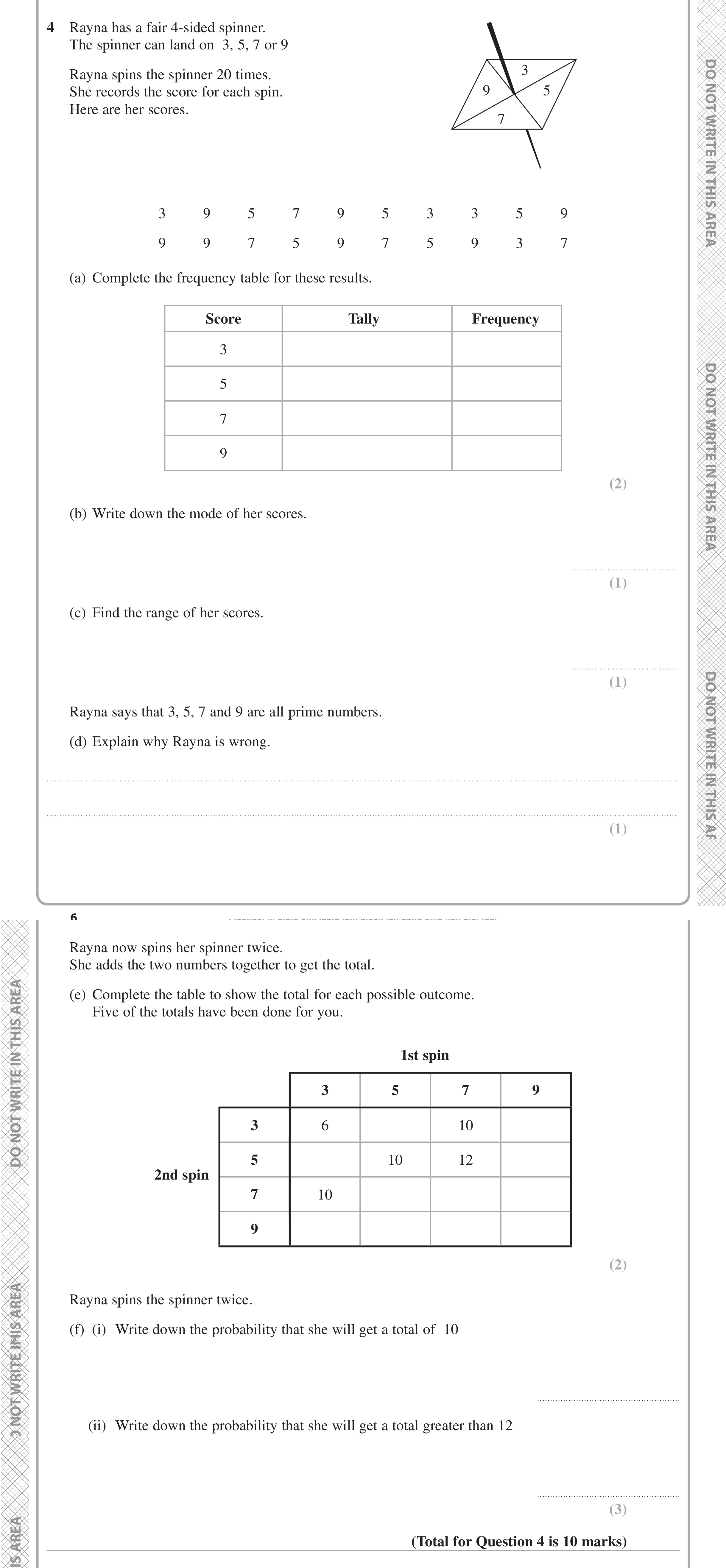 Question 4 — Probability — Edexcel iGCSE Jan 2016