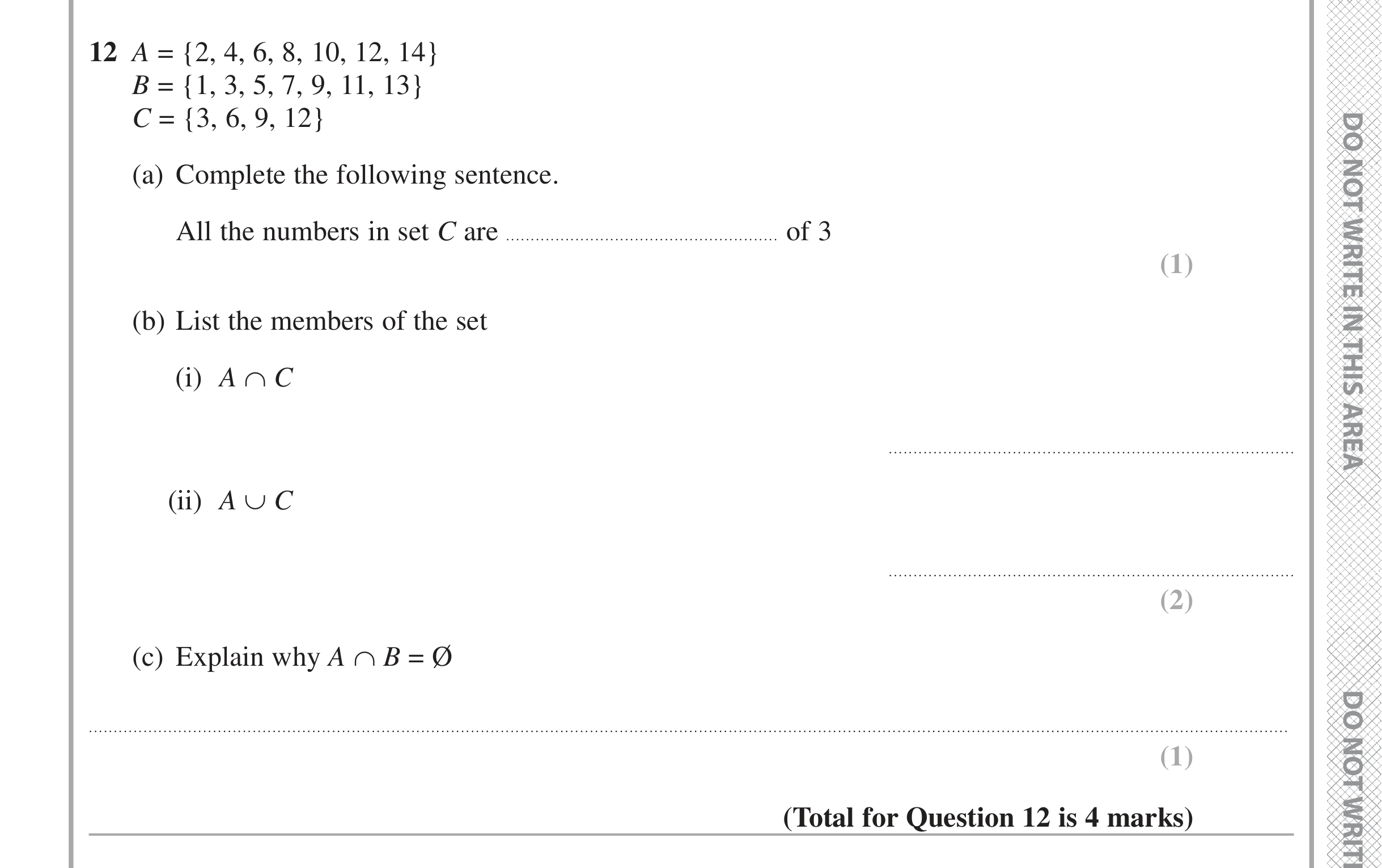 Question 12 — Venn Diagram — Edexcel iGCSE June 2016