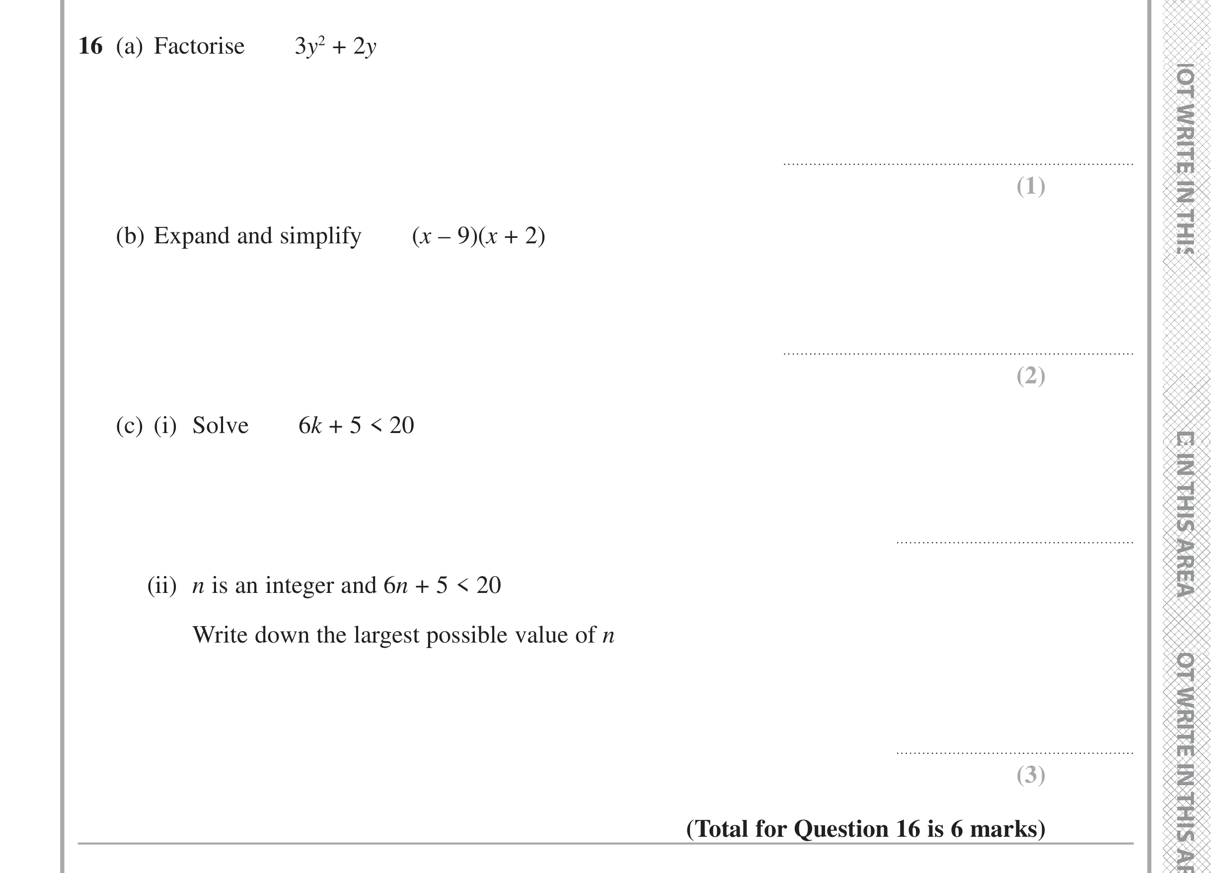 Question 16 — Inequalities — Edexcel iGCSE June 2016