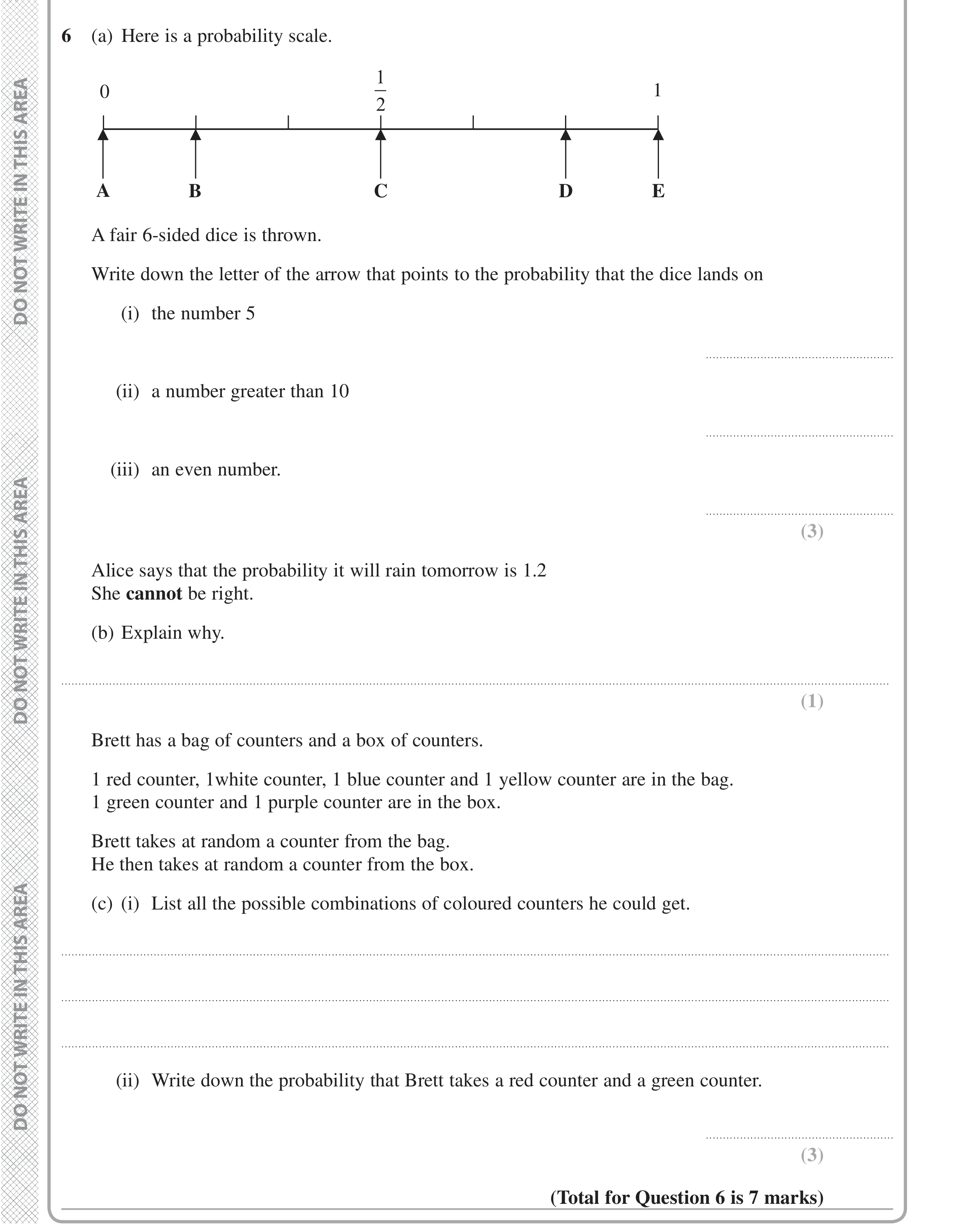 Question 6 — Probability — Edexcel iGCSE June 2016