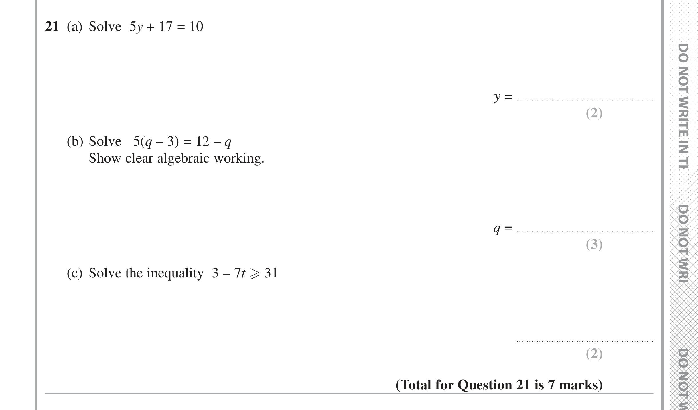 Question 21 — Inequalities — Edexcel iGCSE Jan 2017