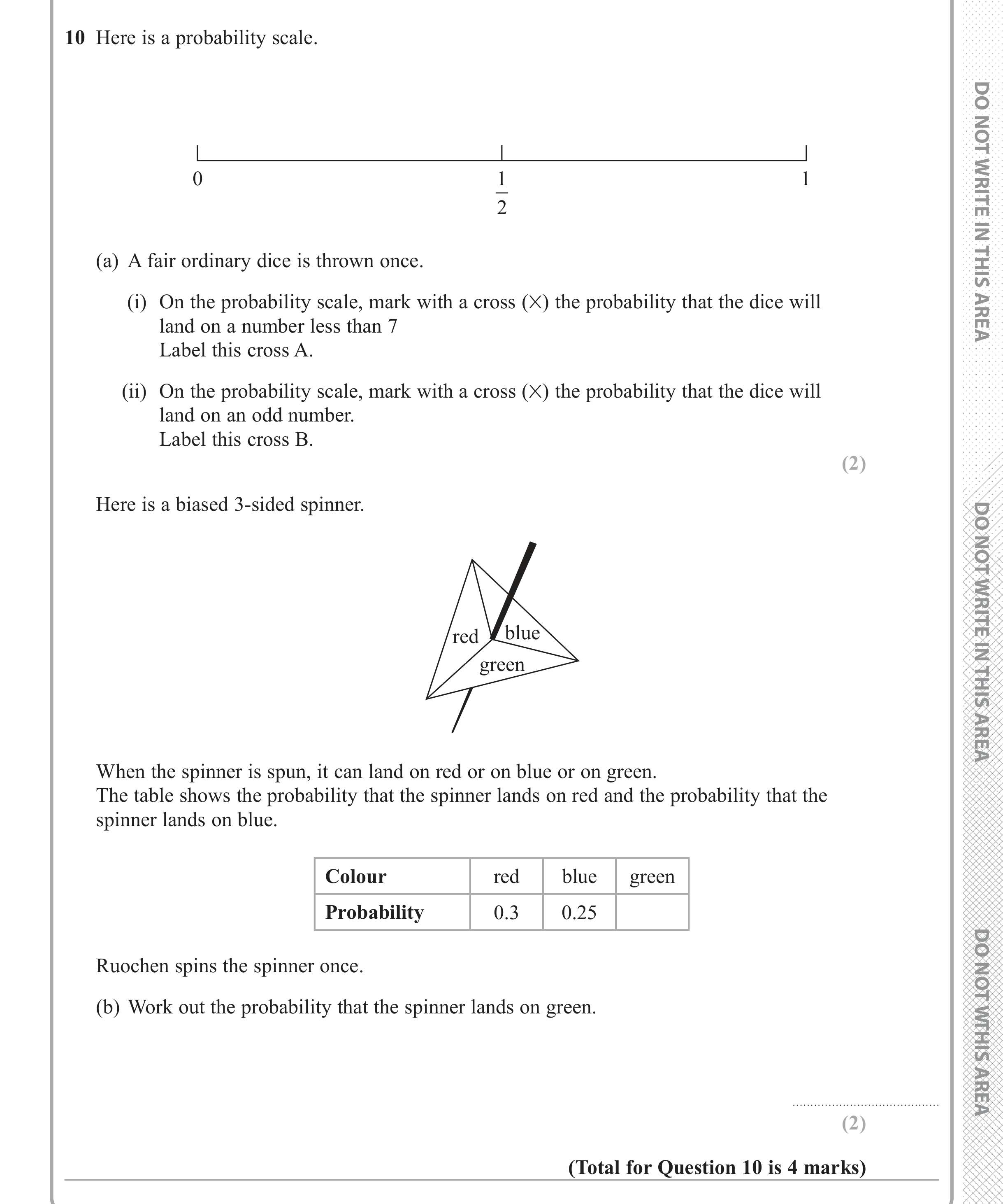 Question 10 — Probability — Edexcel iGCSE June 2017