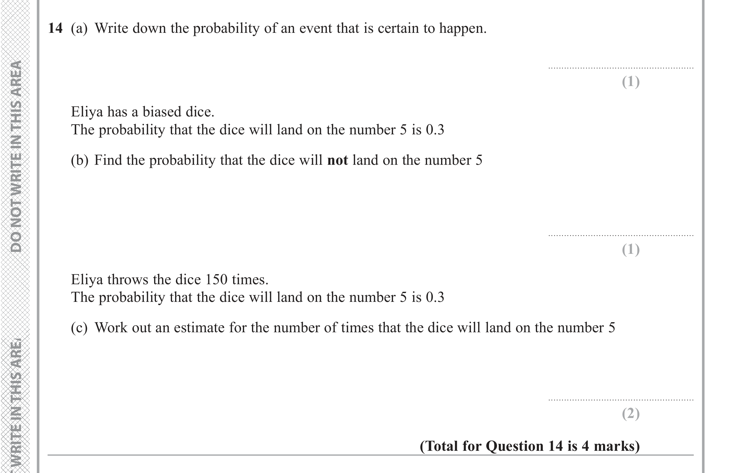Question 14 — Probability — Edexcel iGCSE Jan 2018